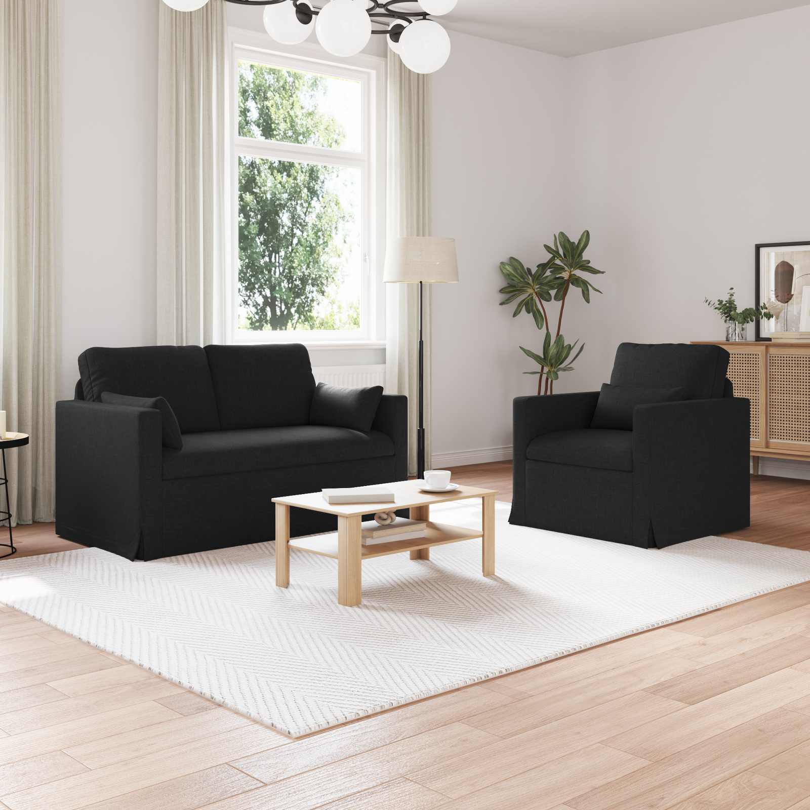 Sofa Set 2 pcs Schwarz 139 x 78 x 80 cm Stoff