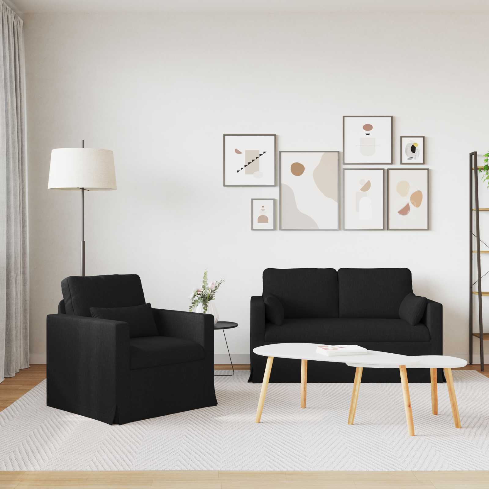 Sofa Set 2 pcs Schwarz 139 x 78 x 80 cm Stoff