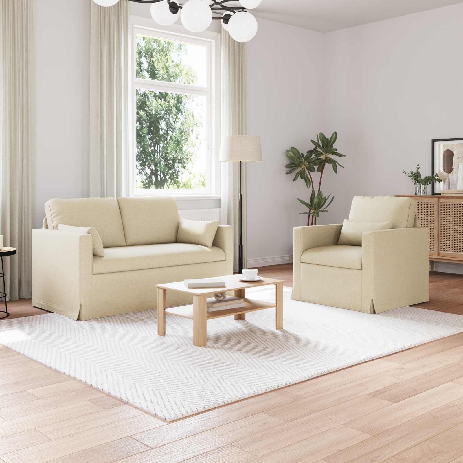 Sofa Set 2 pcs Creme 139 x 78 x 80 cm Stoff