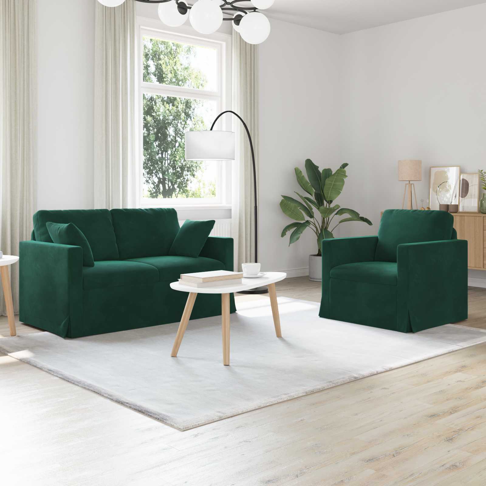 Sofa Set 2 pcs Dunkelgrün 138 x 78 x 80 cm Samt