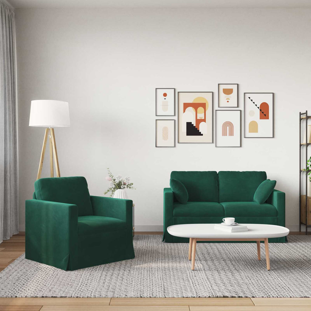 Sofa Set 2 pcs Dunkelgrün 138 x 78 x 80 cm Samt