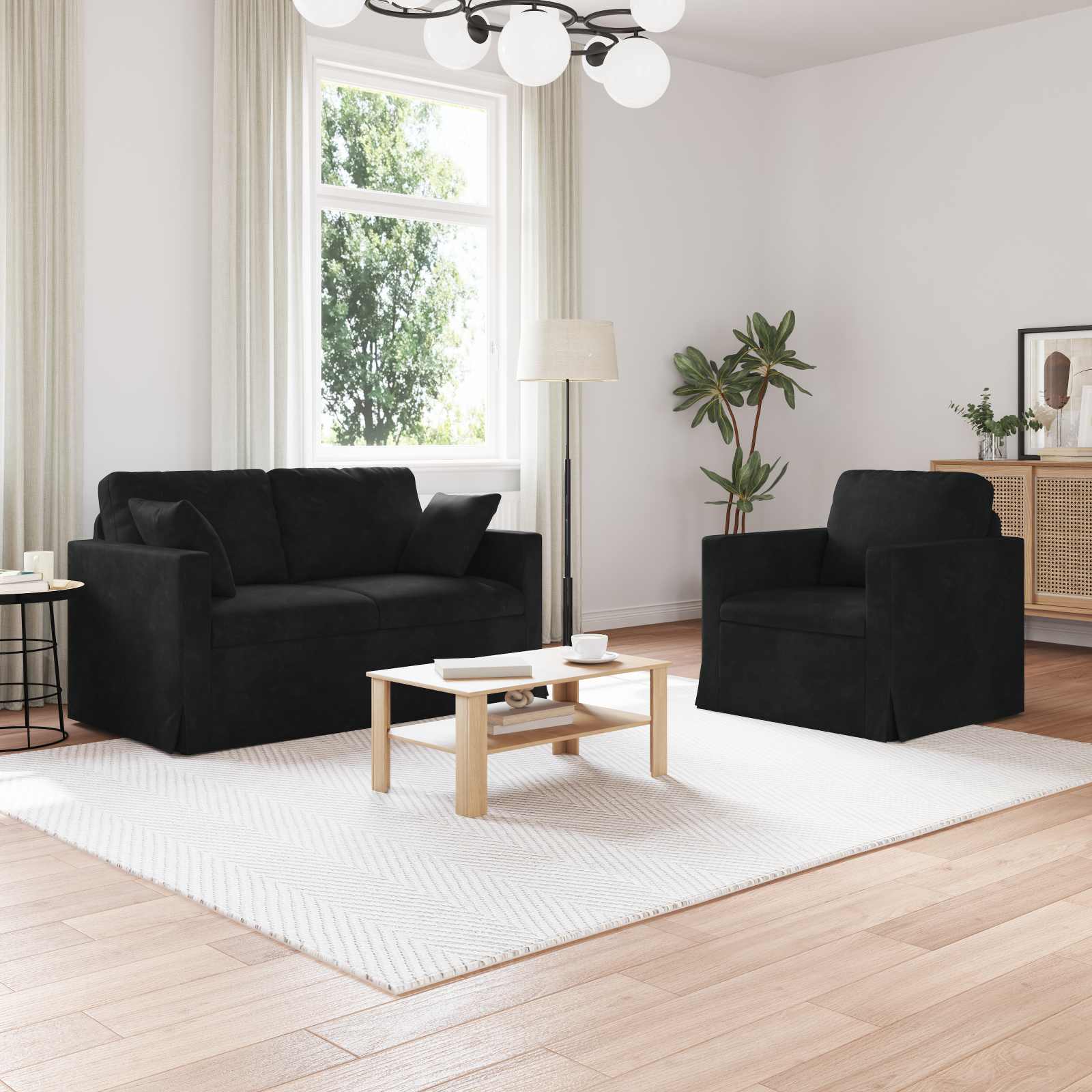Sofa Set 2 pcs Schwarz 138 x 78 x 80 cm Samt