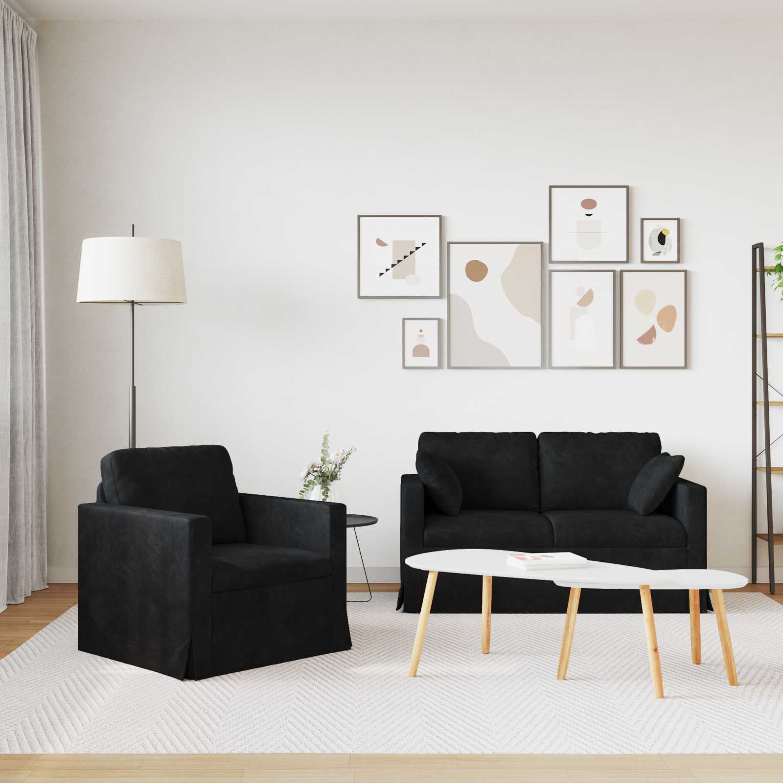 Sofa Set 2 pcs Schwarz 138 x 78 x 80 cm Samt