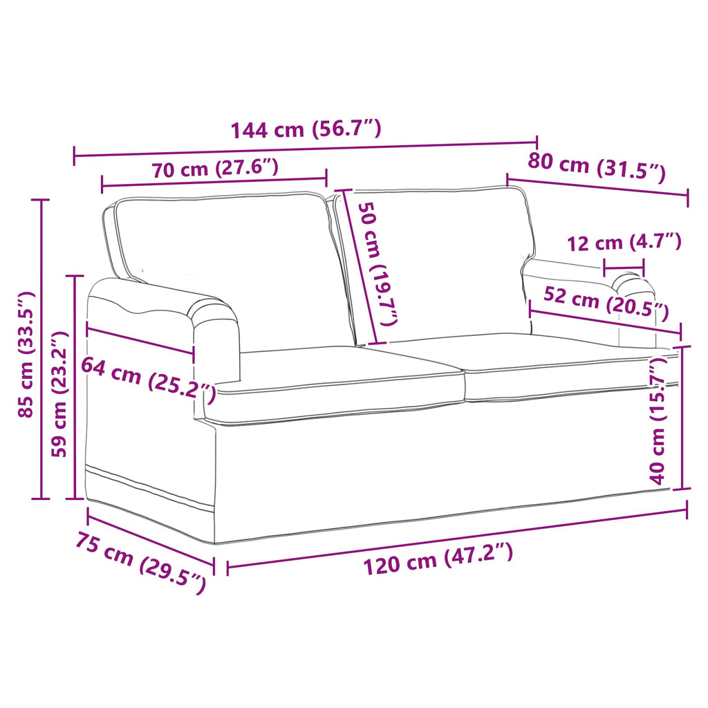 Sofa Set 2 pcs Hellgrau 144 x 80 x 85 cm Stoff