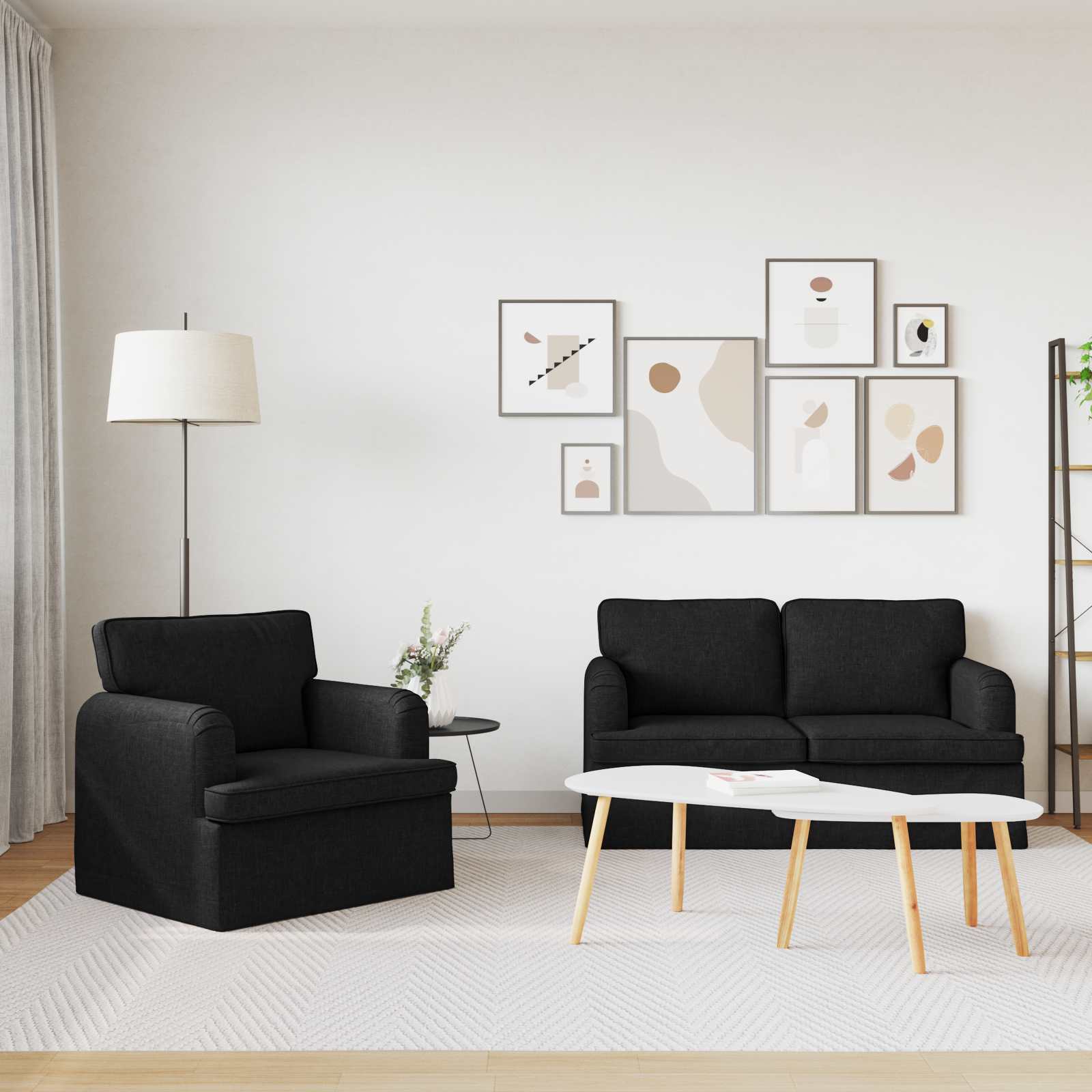 Sofa Set 2 pcs Schwarz 144 x 80 x 85 cm Stoff