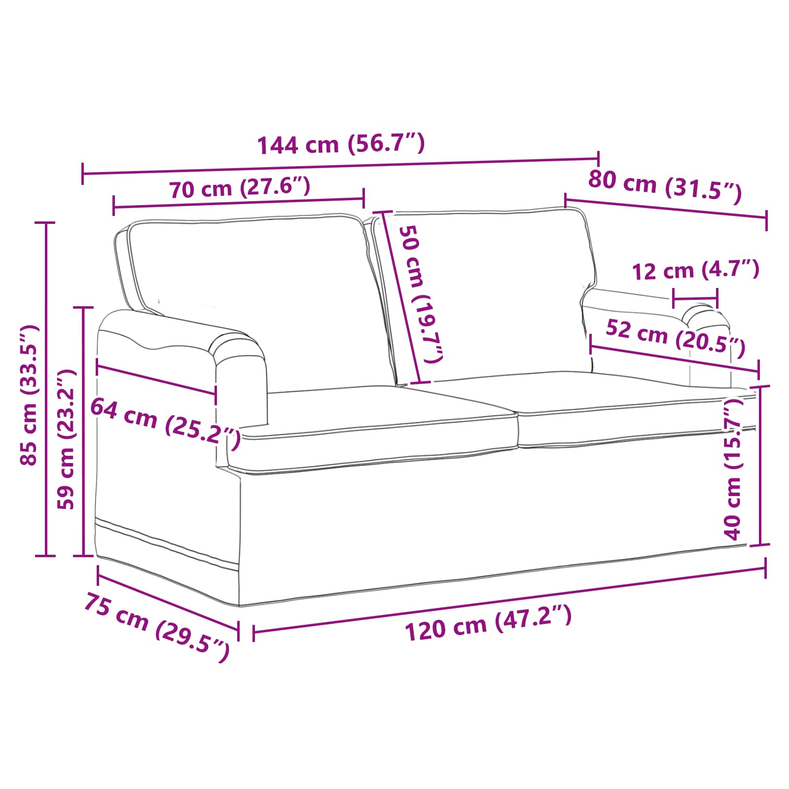 Sofa Set 2 pcs Creme 144 x 80 x 85 cm Stoff