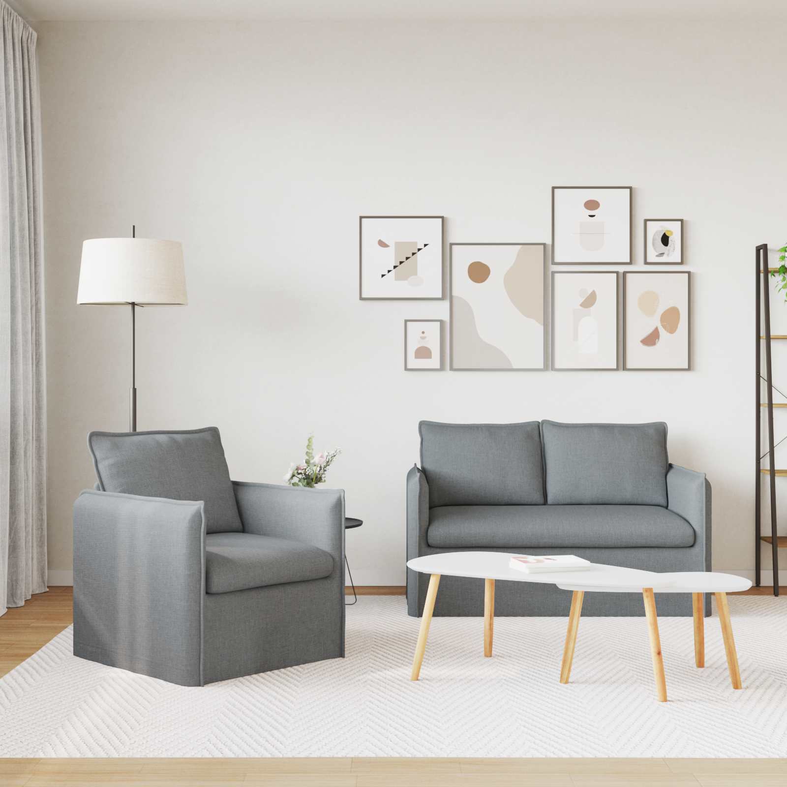 Sofa Set 2 pcs Hellgrau 136 x 82 x 85 cm Stoff