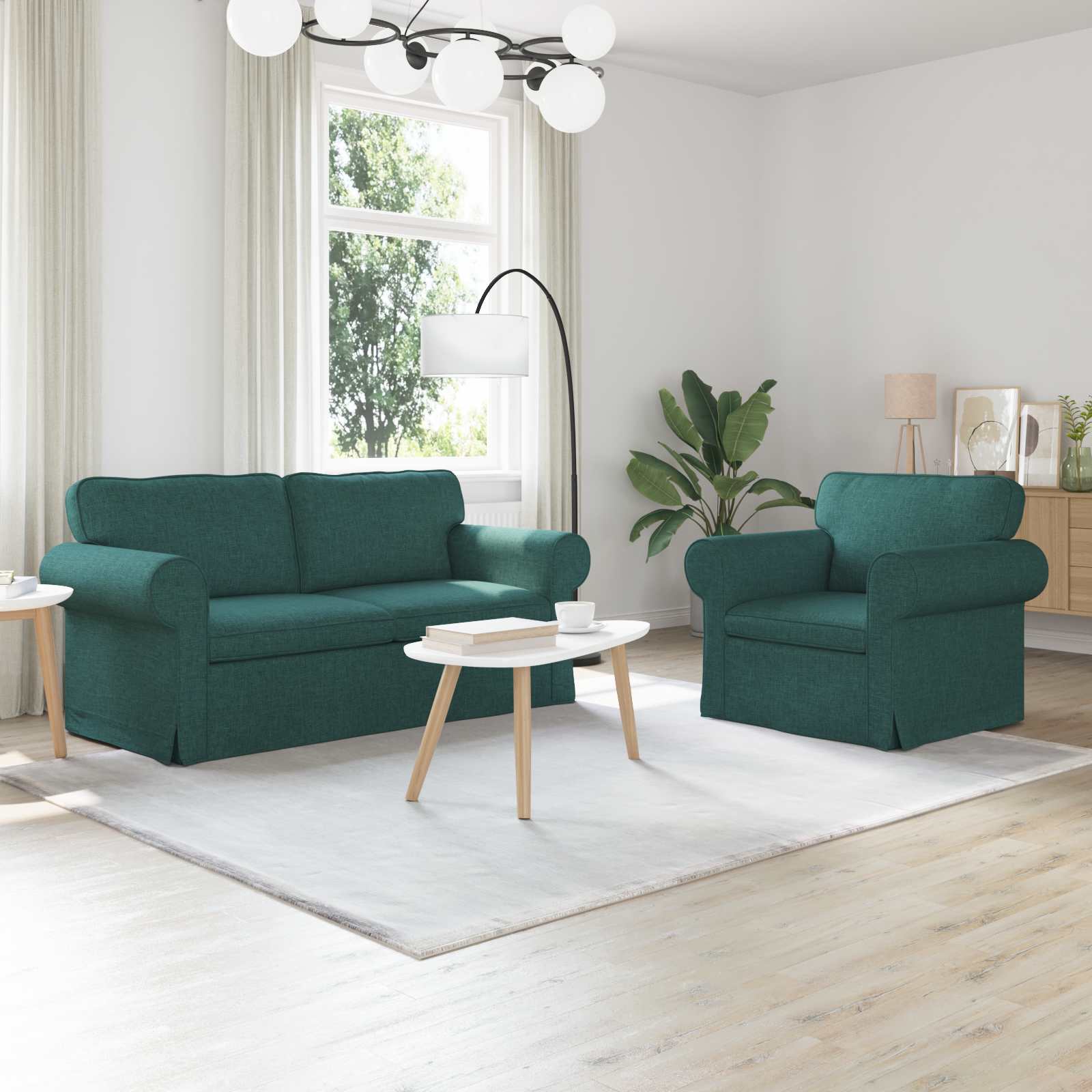 Sofa Set 2 pcs Dunkelgrün 175 x 82 x 80 cm Stoff