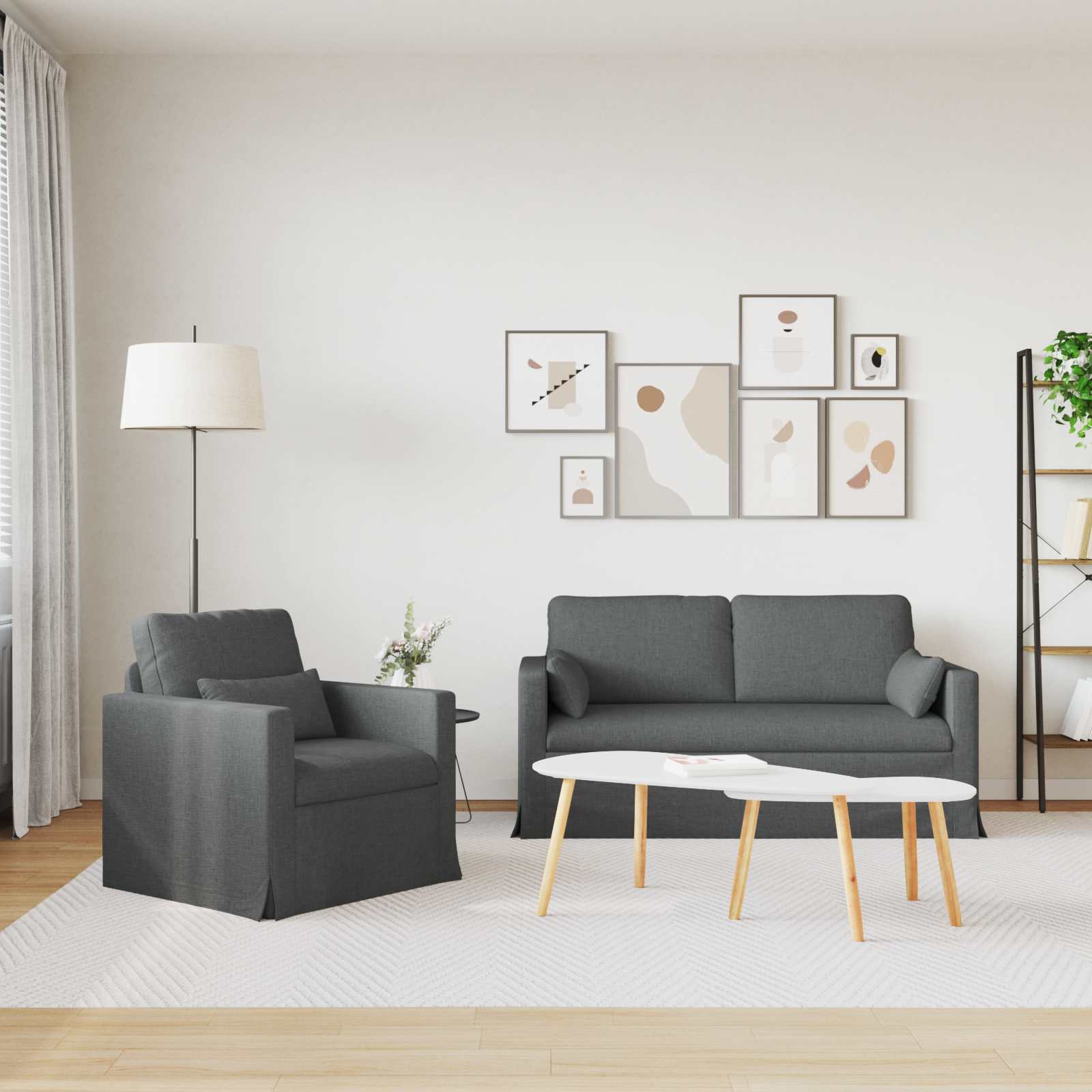 Sofa Set 2 pcs Dunkelgrau 158 x 78 x 80 cm Stoff