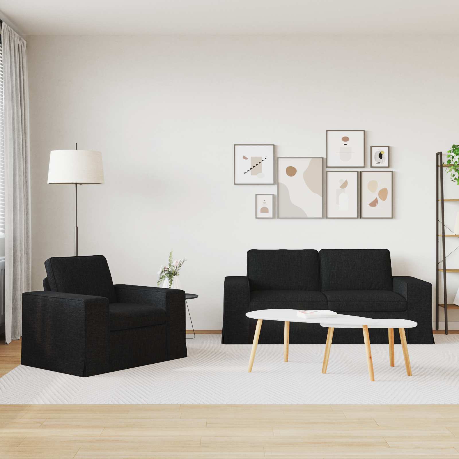 Sofa Set 2 pcs Schwarz 182 x 80 x 82 cm Stoff