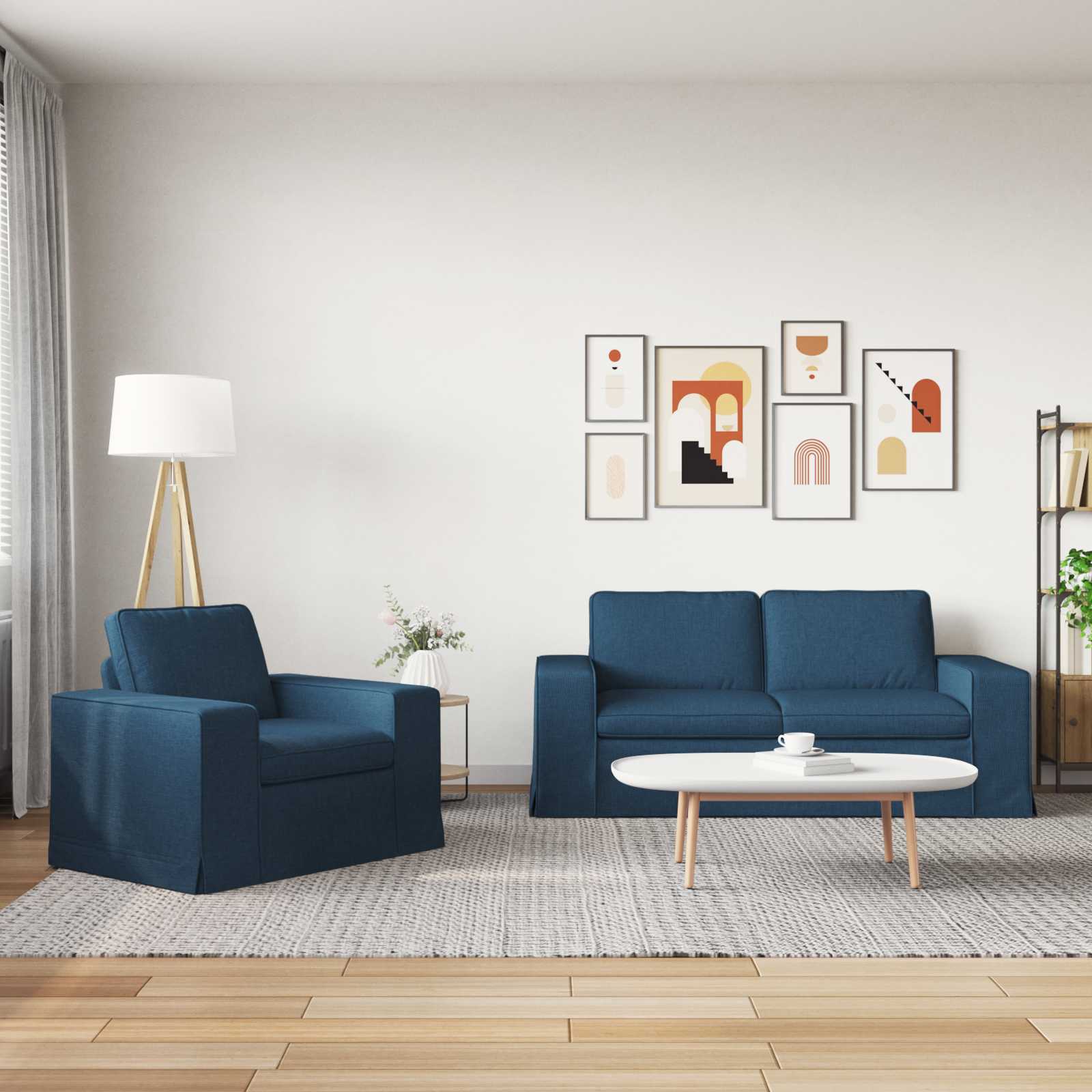 Sofa Set 2 pcs Blau 182 x 80 x 82 cm Stoff