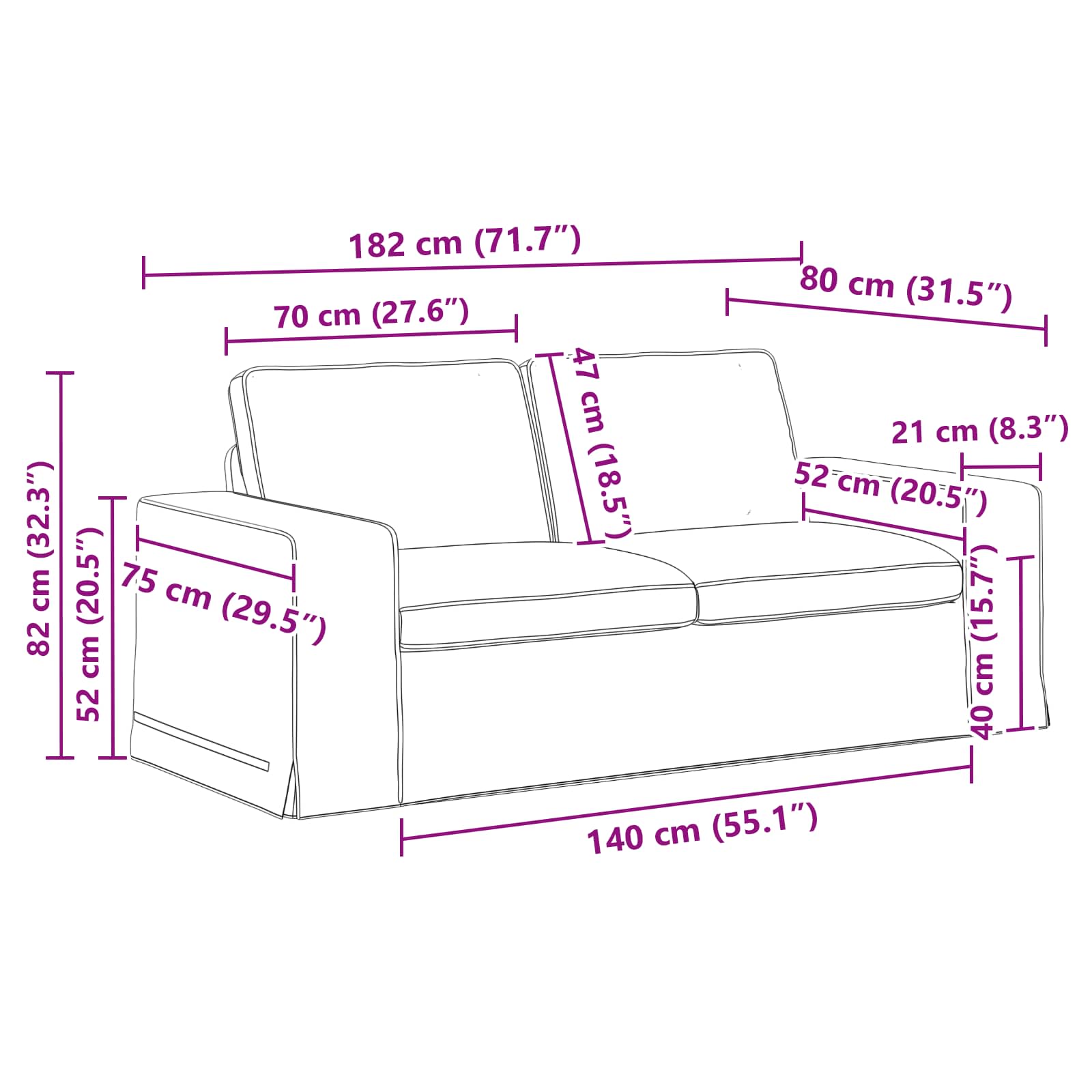 Sofa Set 2 pcs Blau 182 x 80 x 82 cm Stoff