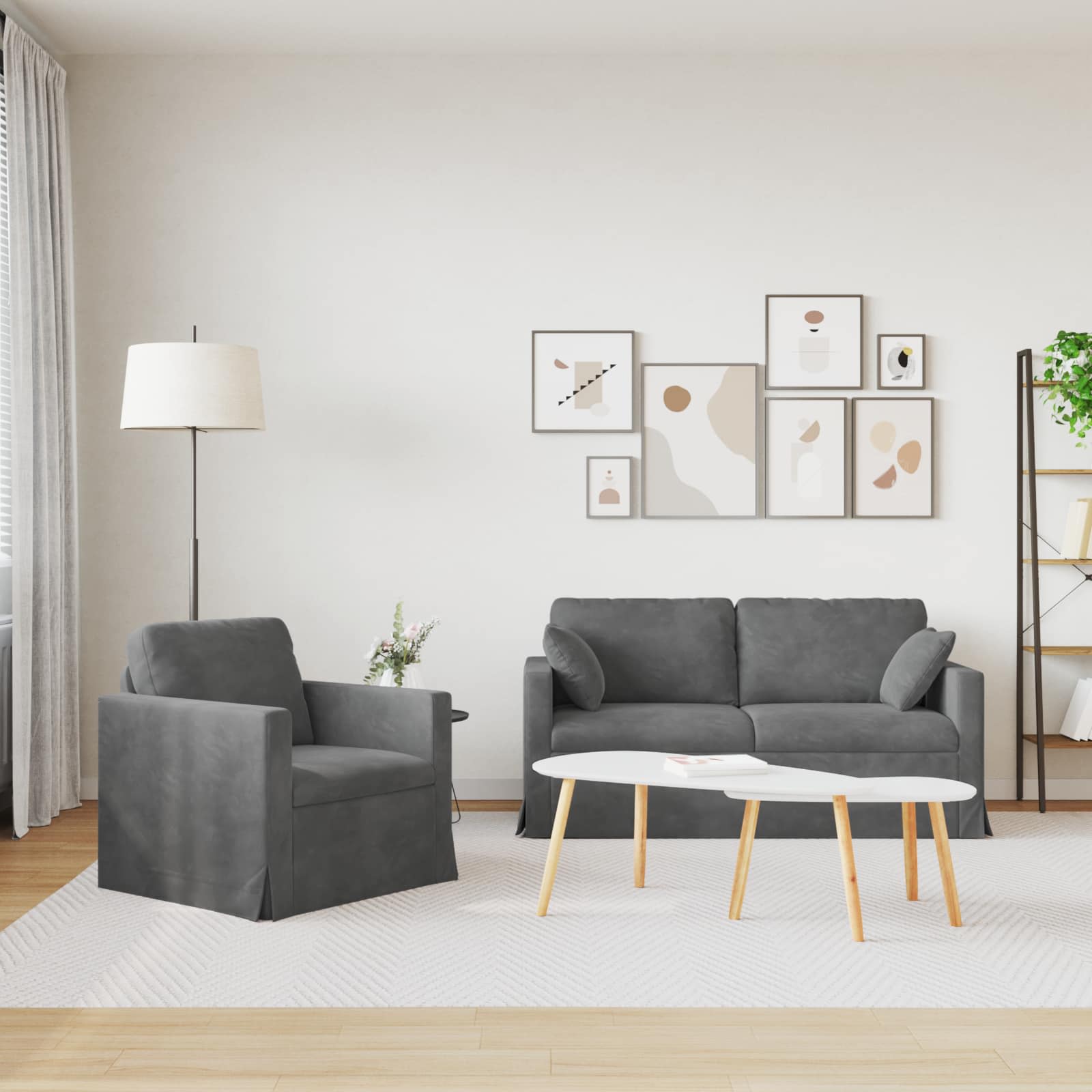 Sofa Set 2 pcs Dunkelgrau 158 x 78 x 80 cm Samt