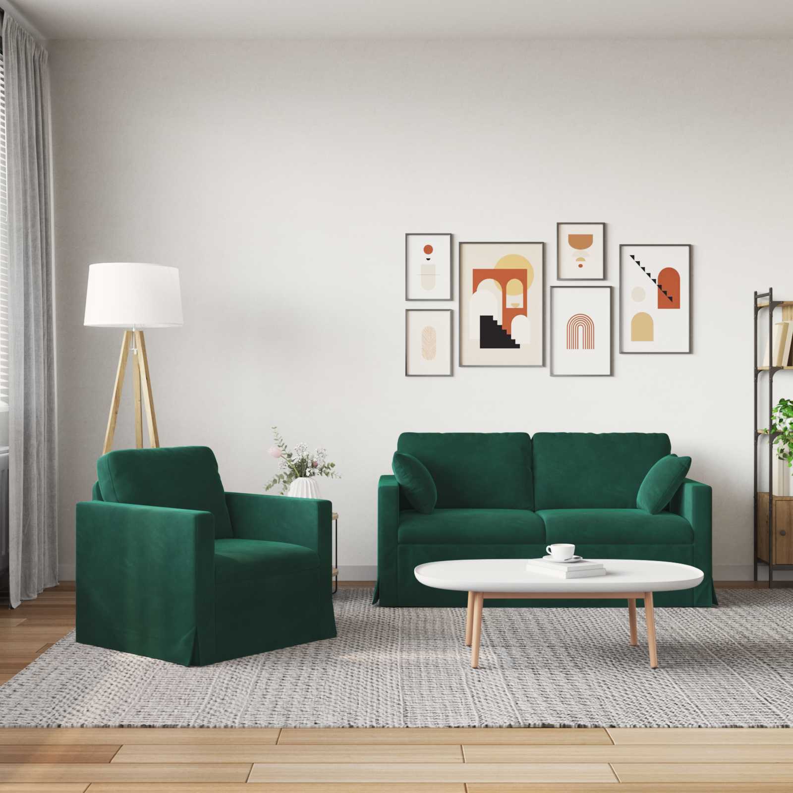 Sofa Set 2 pcs Dunkelgrün 158 x 78 x 80 cm Samt