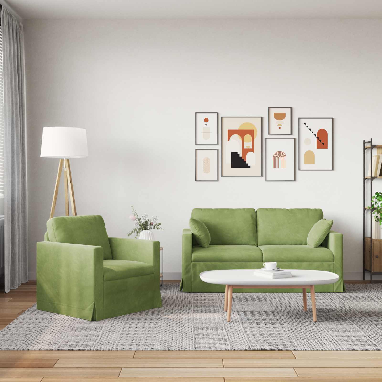 Sofa Set 2 pcs Hellgrün 158 x 78 x 80 cm Samt
