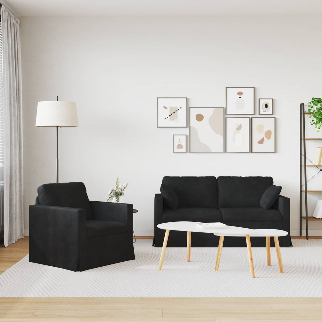Sofa Set 2 pcs Schwarz 158 x 78 x 80 cm Samt