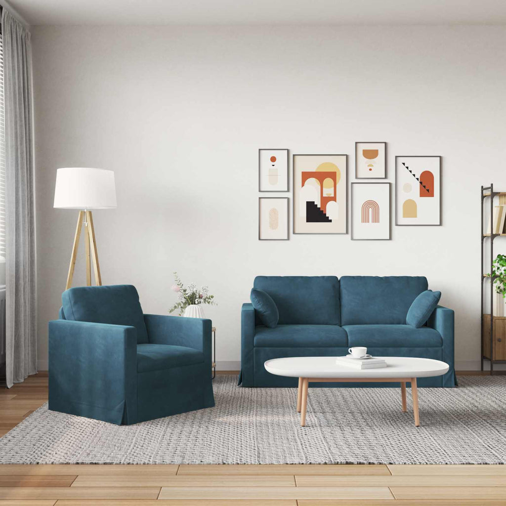 Sofa Set 2 pcs Blau 158 x 78 x 80 cm Samt