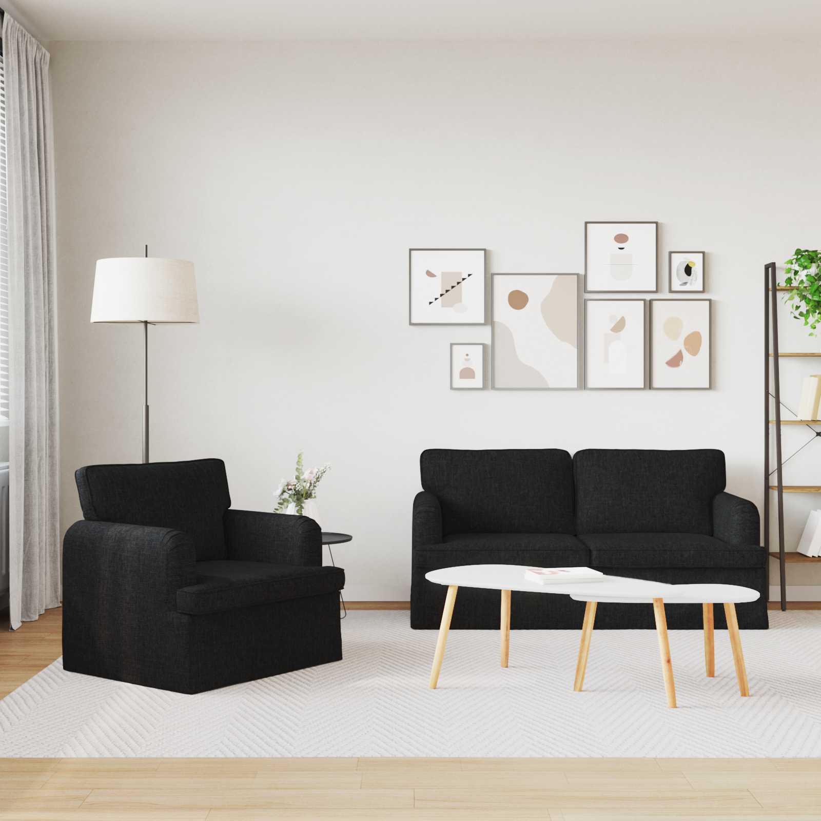 Sofa Set 2 pcs Schwarz 162 x 80 x 85 cm Stoff