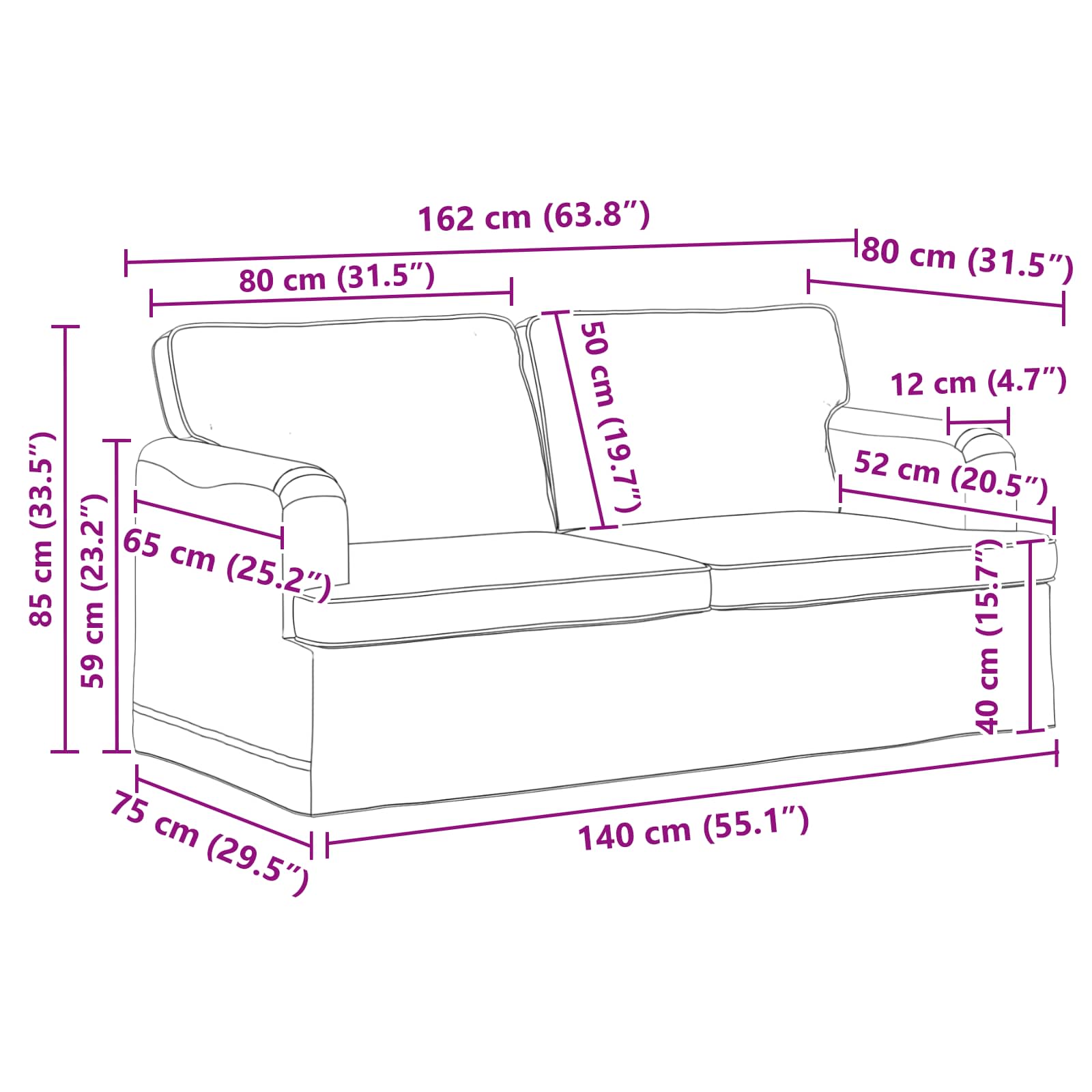 Sofa Set 2 pcs Schwarz 162 x 80 x 85 cm Stoff