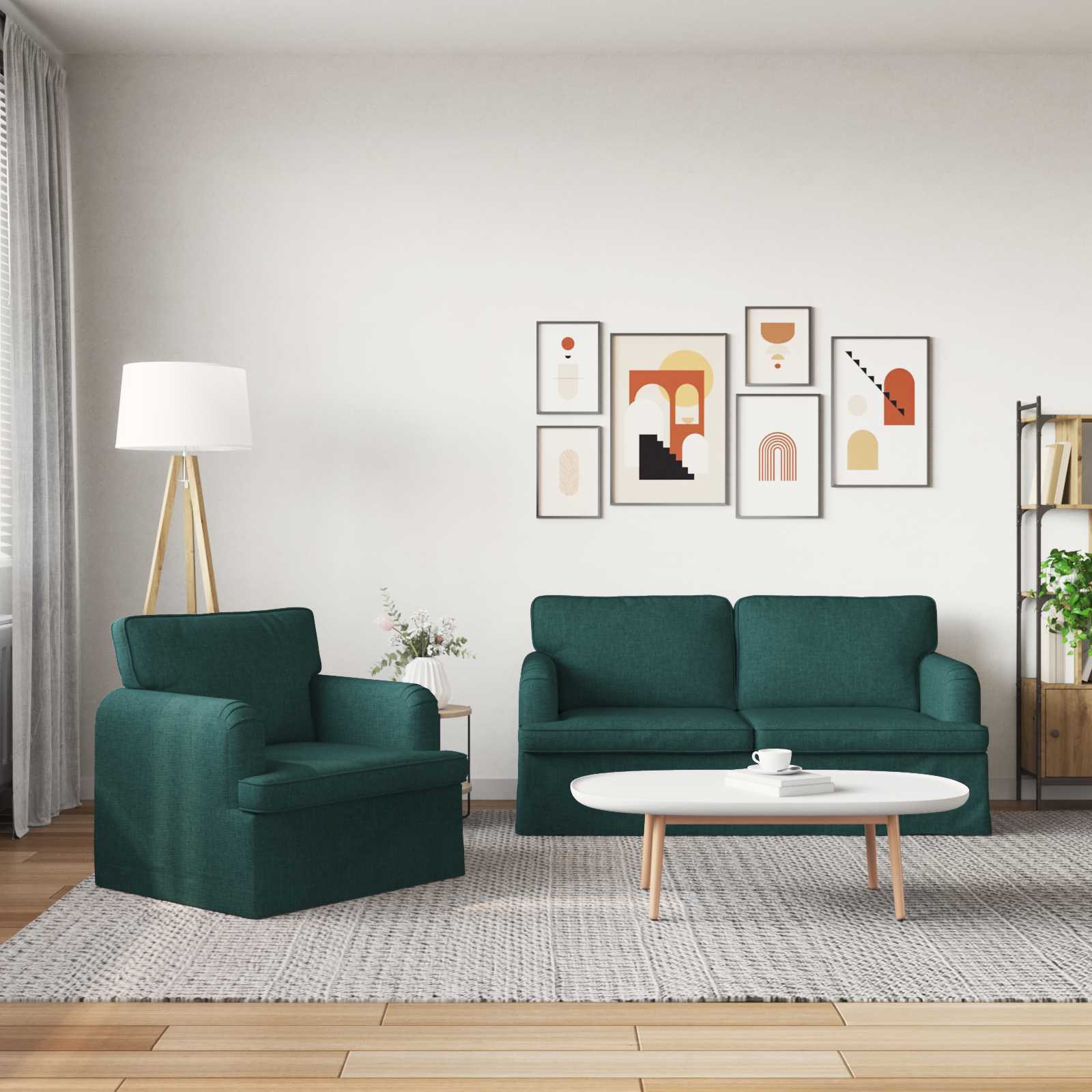 Sofa Set 2 pcs Dunkelgrün 162 x 80 x 85 cm Stoff