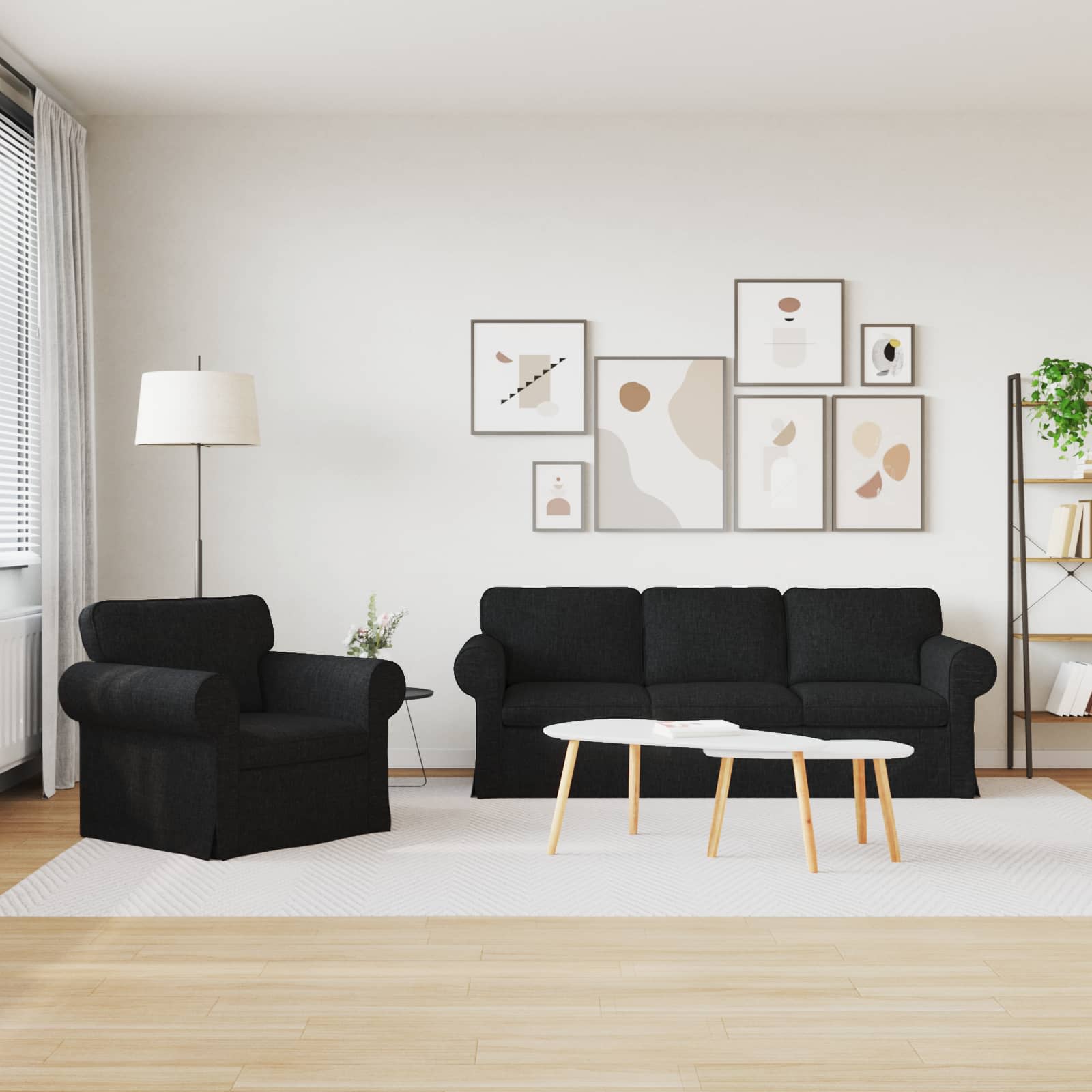 Sofa Set 2 pcs Schwarz 215 x 82 x 80 cm Stoff