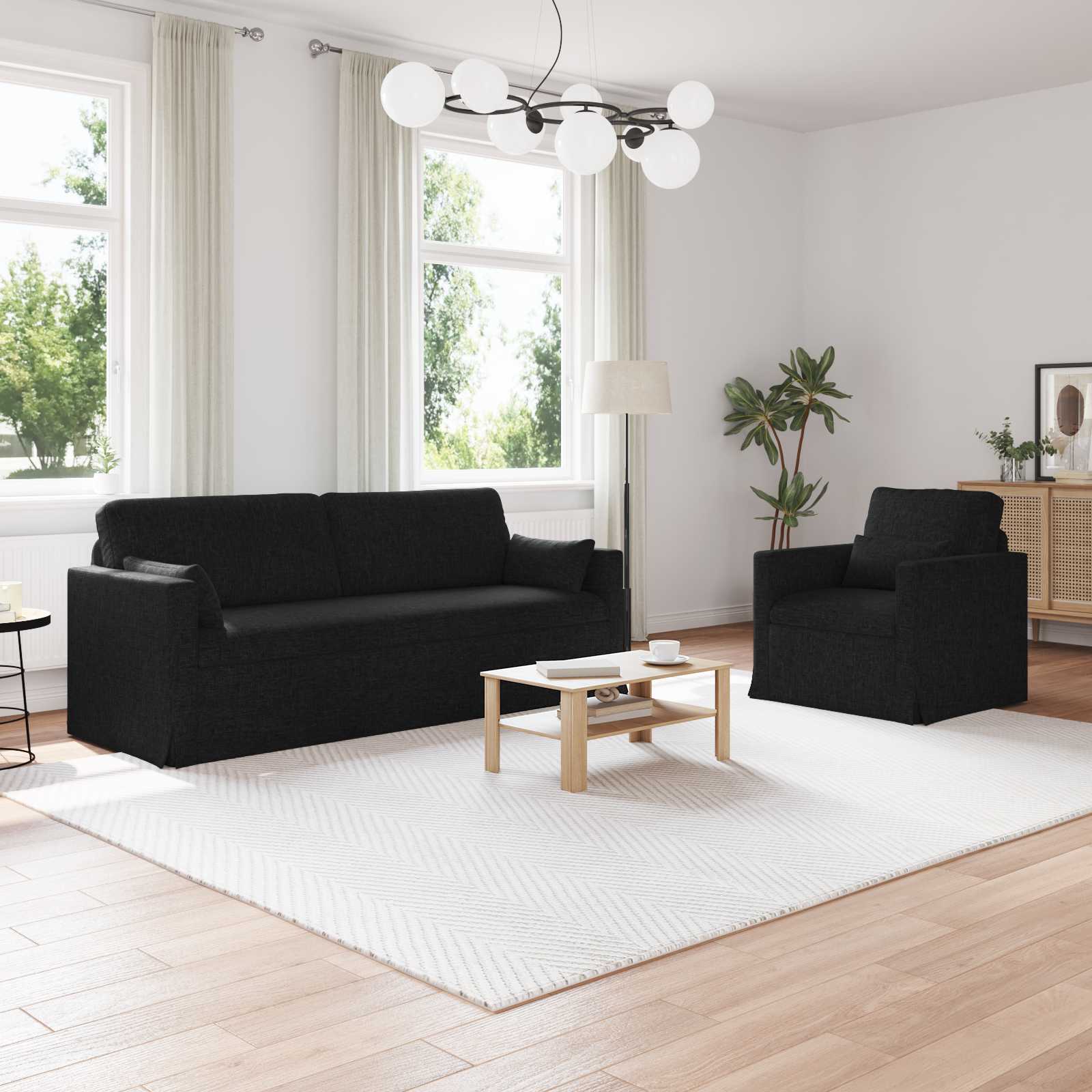 Sofa Set 2 pcs Schwarz 198 x 78 x 80 cm Stoff