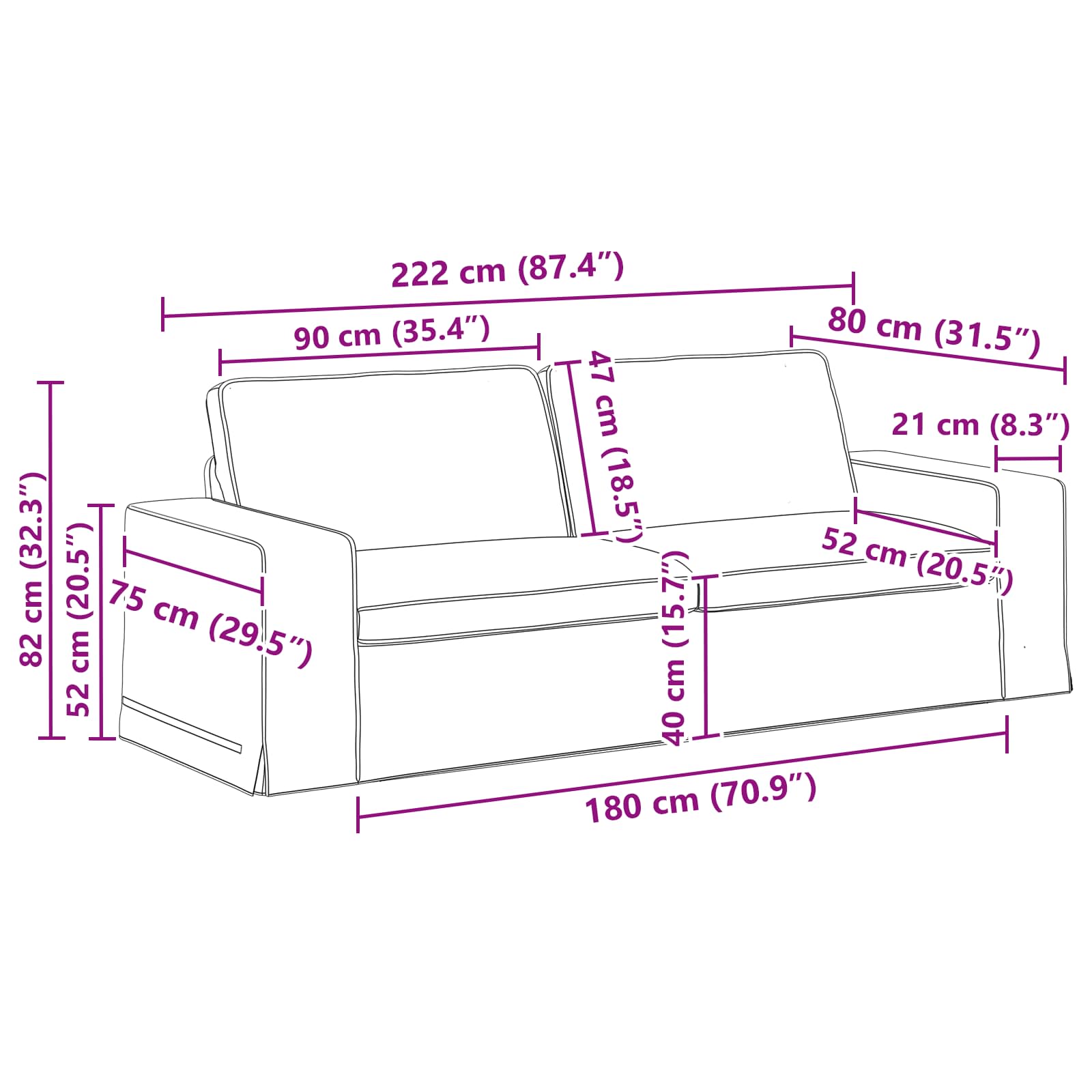 Sofa Set 2 pcs Taupe 222 x 80 x 82 cm Stoff