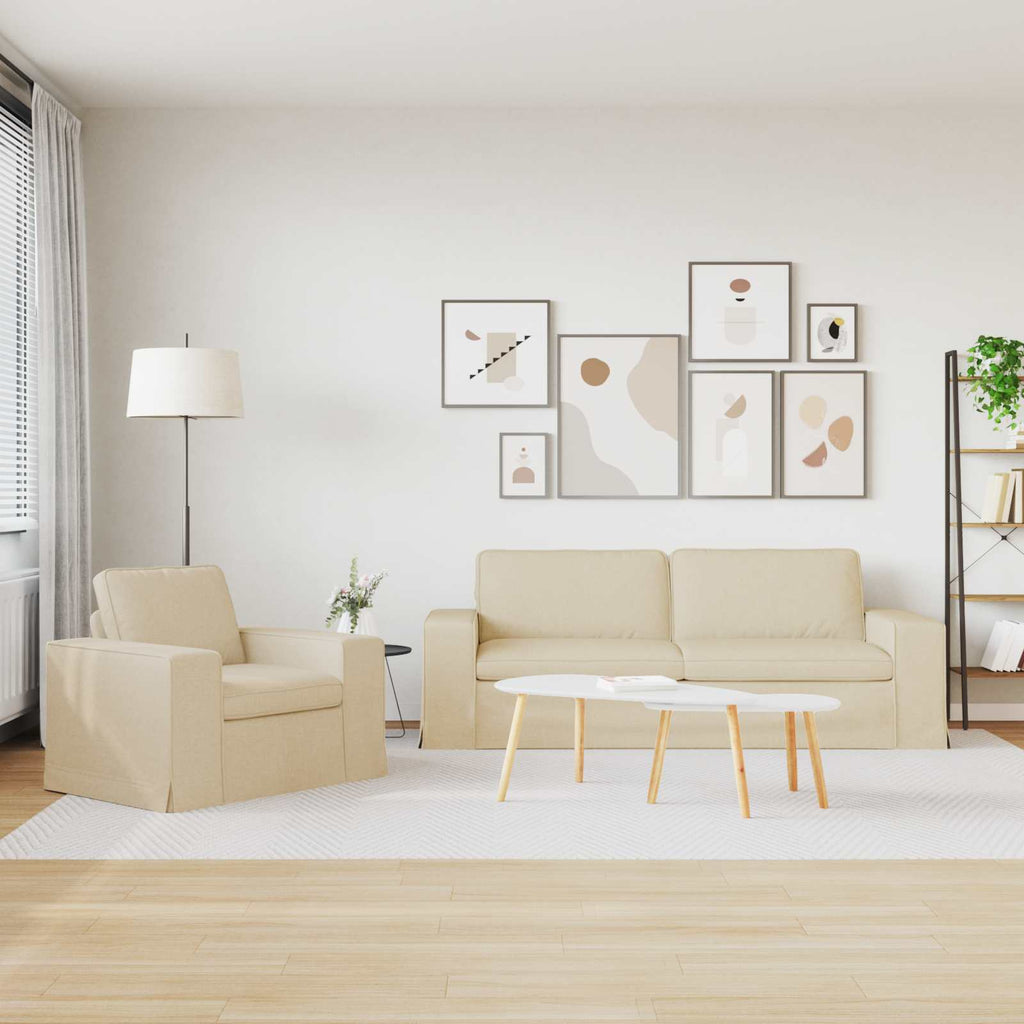 Sofa Set 2 pcs Creme 222 x 80 x 82 cm Stoff
