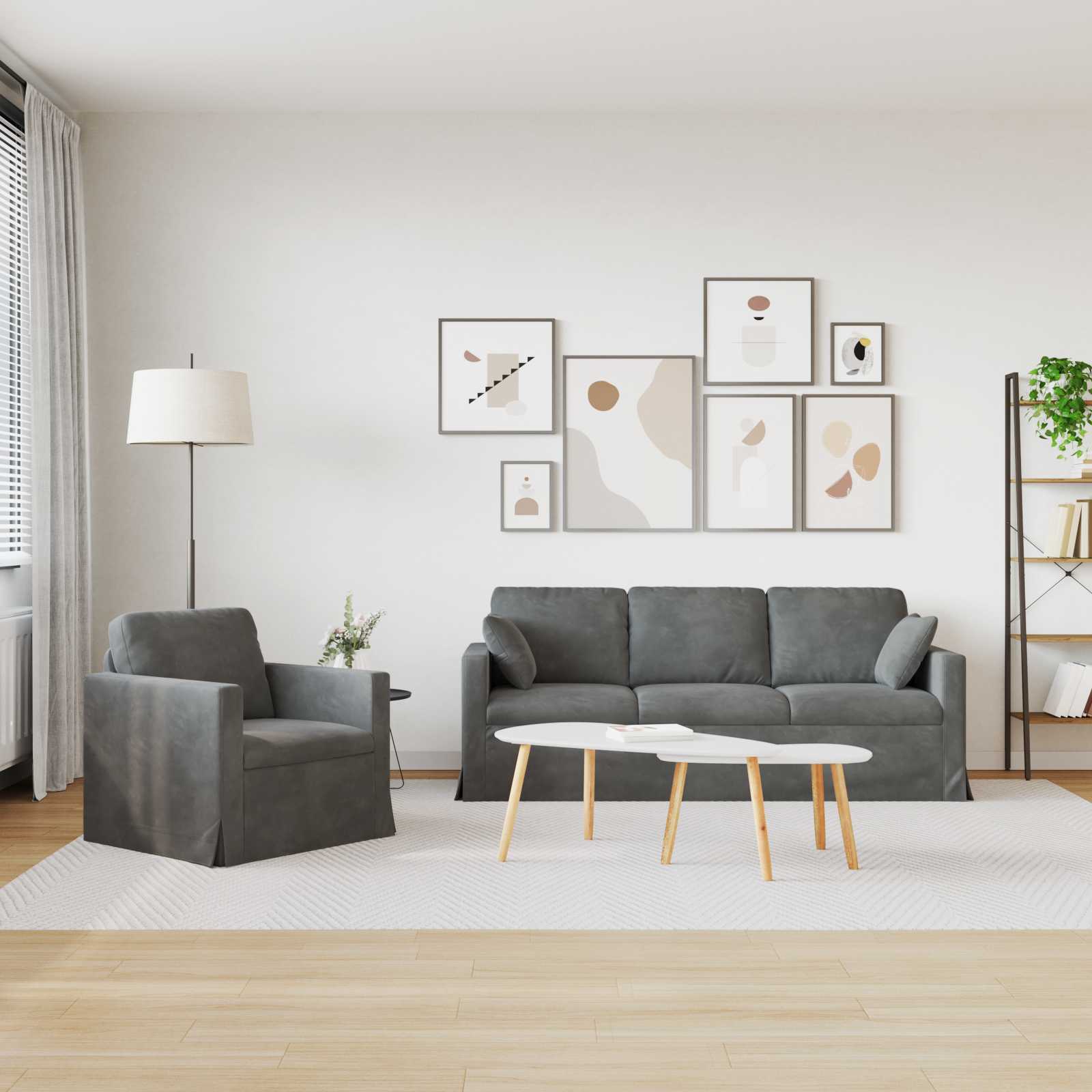 Sofa Set 2 pcs Dunkelgrau 198 x 78 x 80 cm Samt