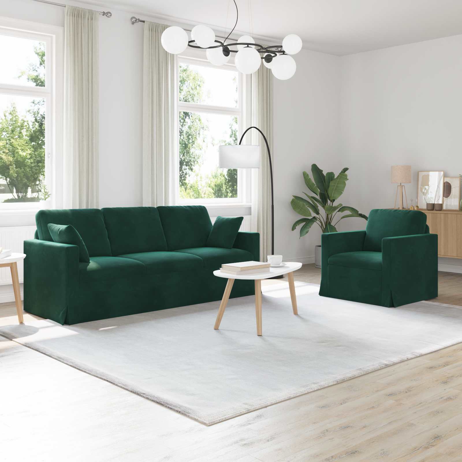Sofa Set 2 pcs Dunkelgrün 198 x 78 x 80 cm Samt