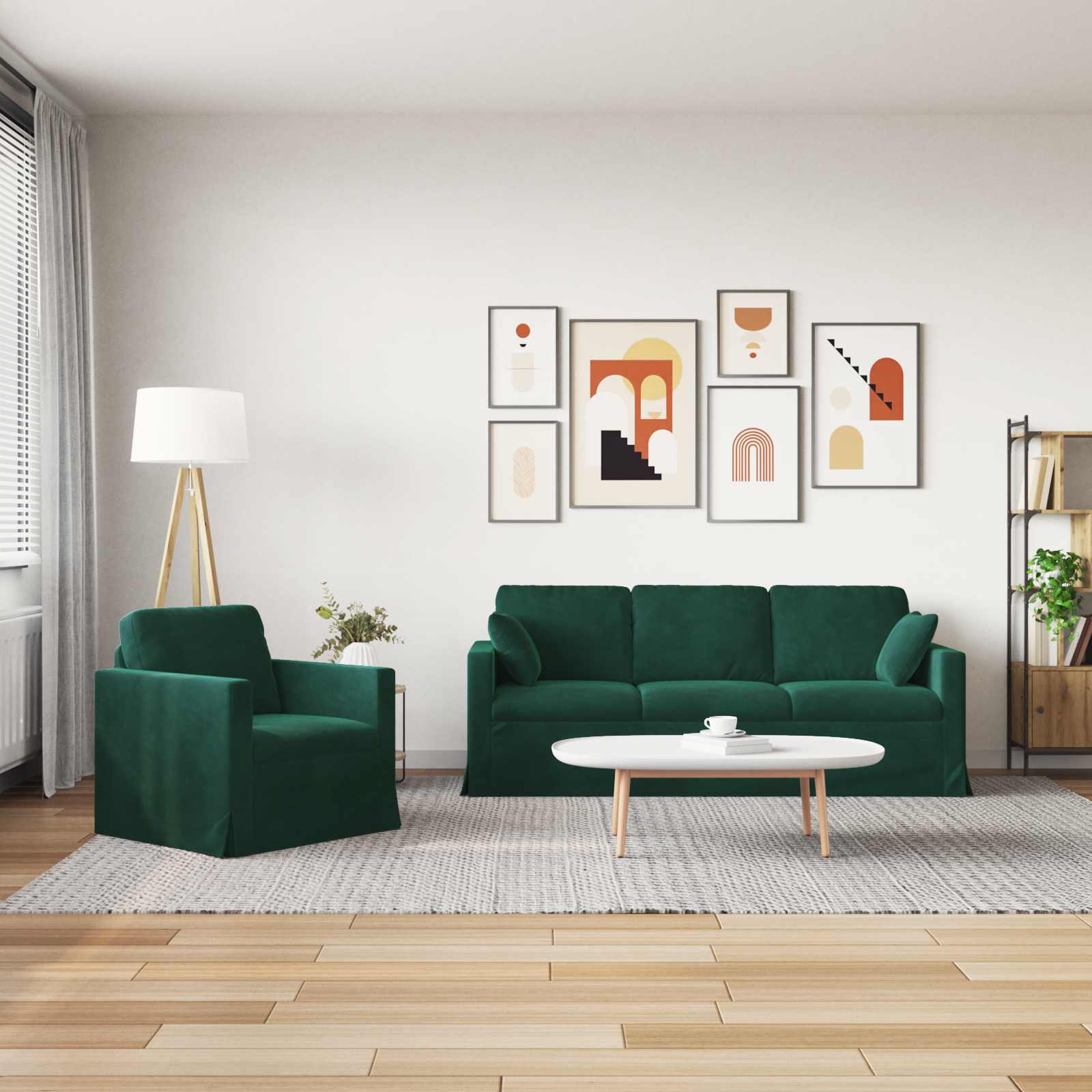 Sofa Set 2 pcs Dunkelgrün 198 x 78 x 80 cm Samt