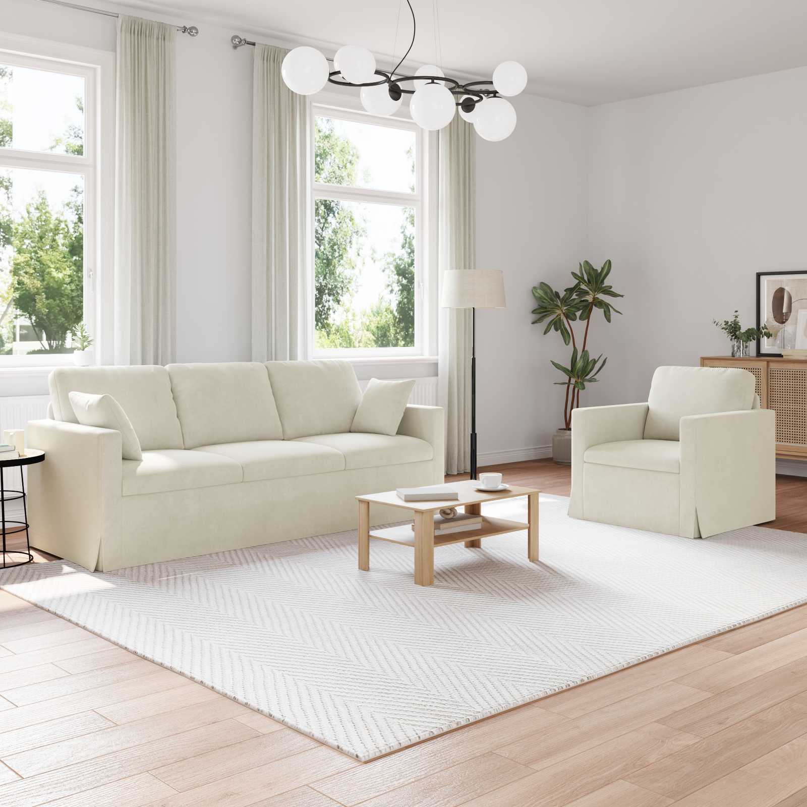 Sofa Set 2 pcs Creme 198 x 78 x 80 cm Samt
