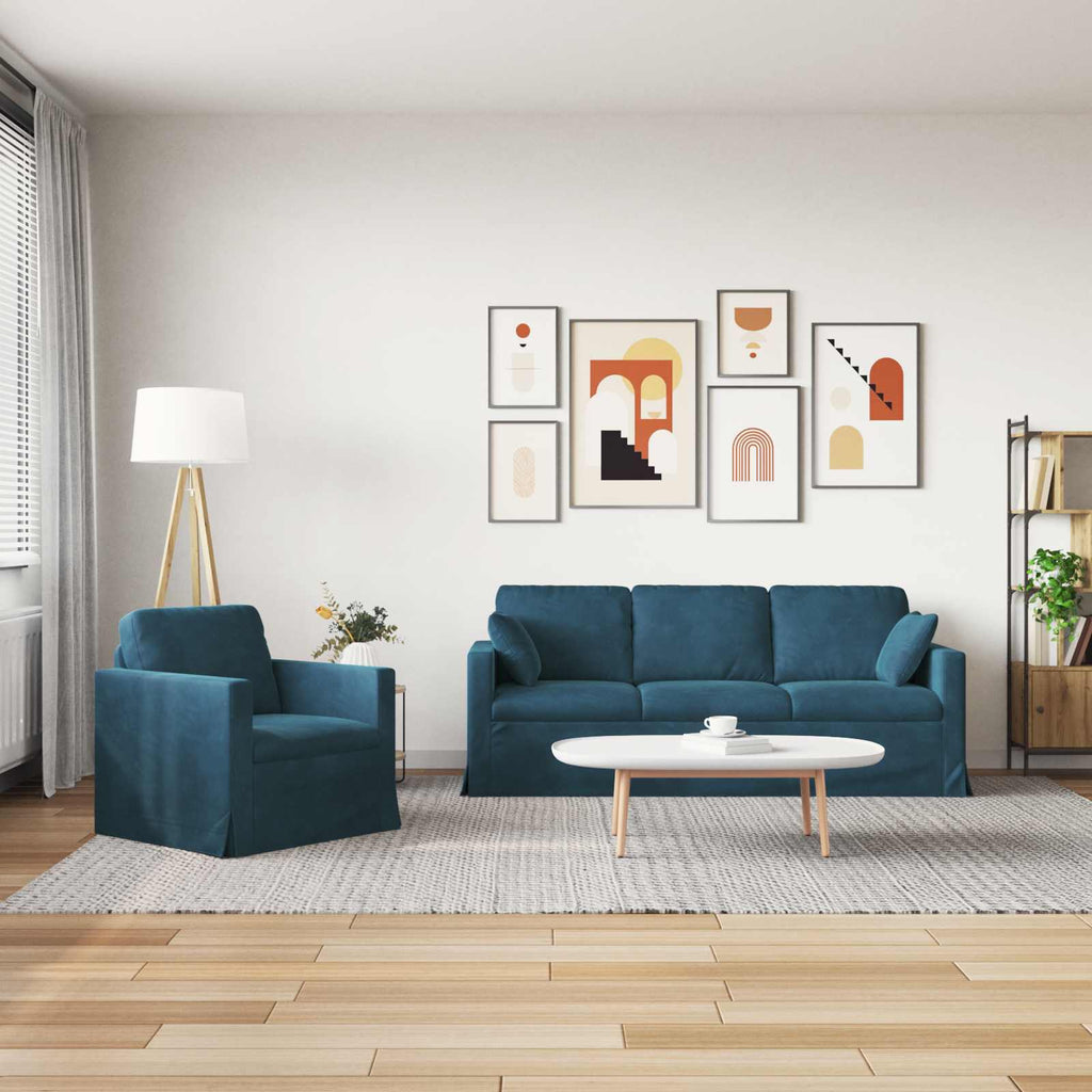 Sofa Set 2 pcs Blau 198 x 78 x 80 cm Samt