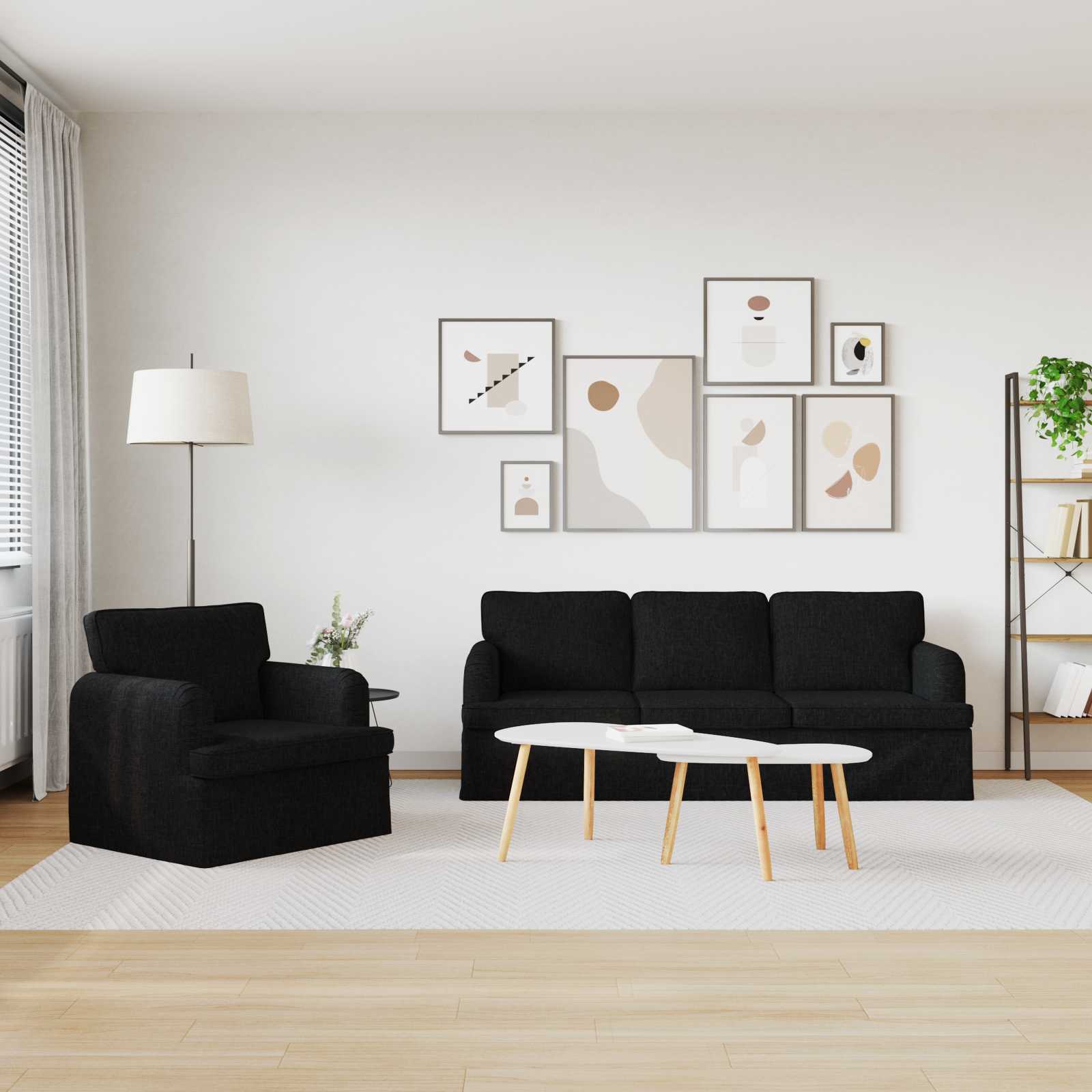 Sofa Set 2 pcs Schwarz 201 x 80 x 85 cm Stoff
