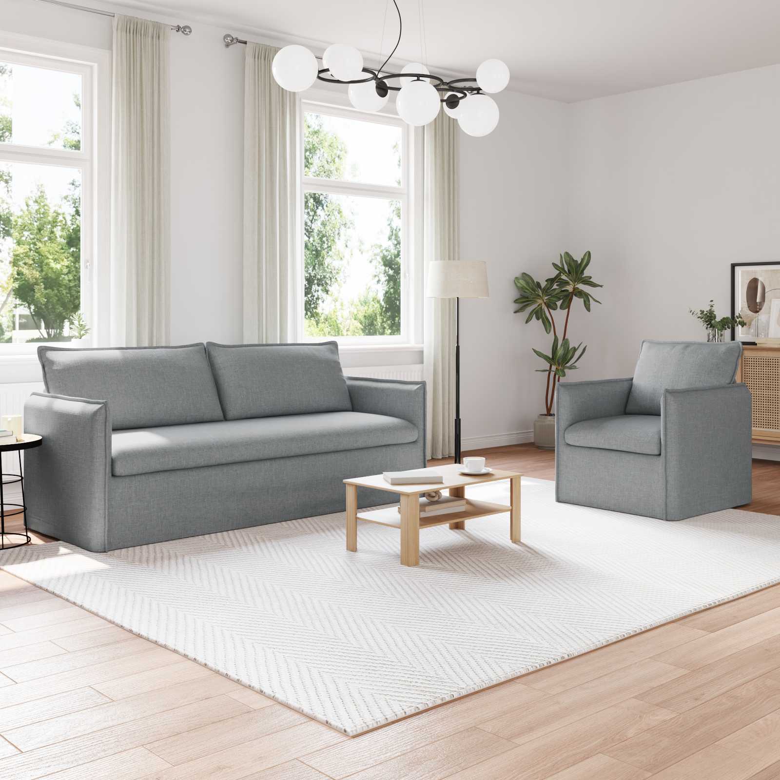 Sofa Set 2 pcs Hellgrau 196 x 82 x 85 cm Stoff