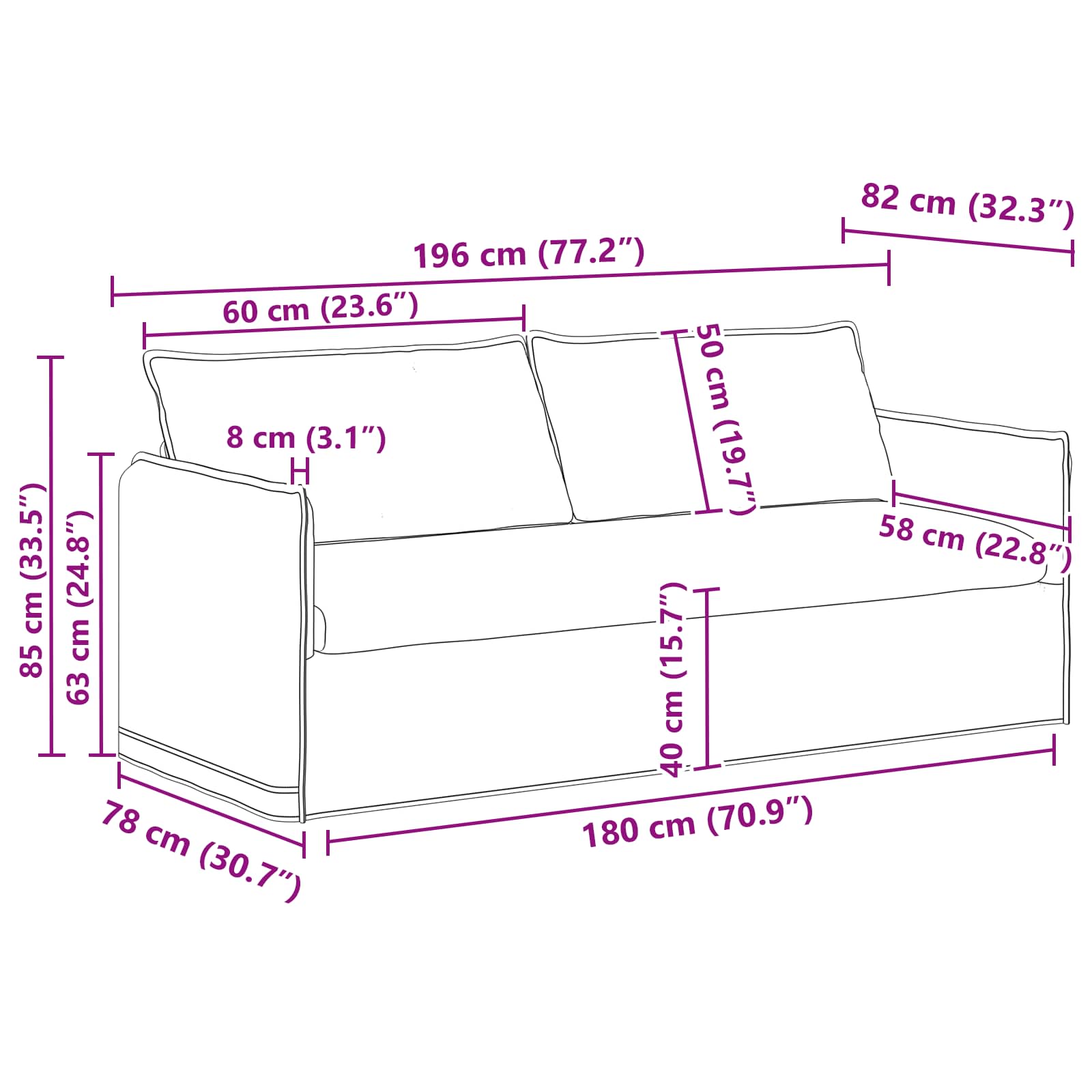 Sofa Set 2 pcs Hellgrau 196 x 82 x 85 cm Stoff