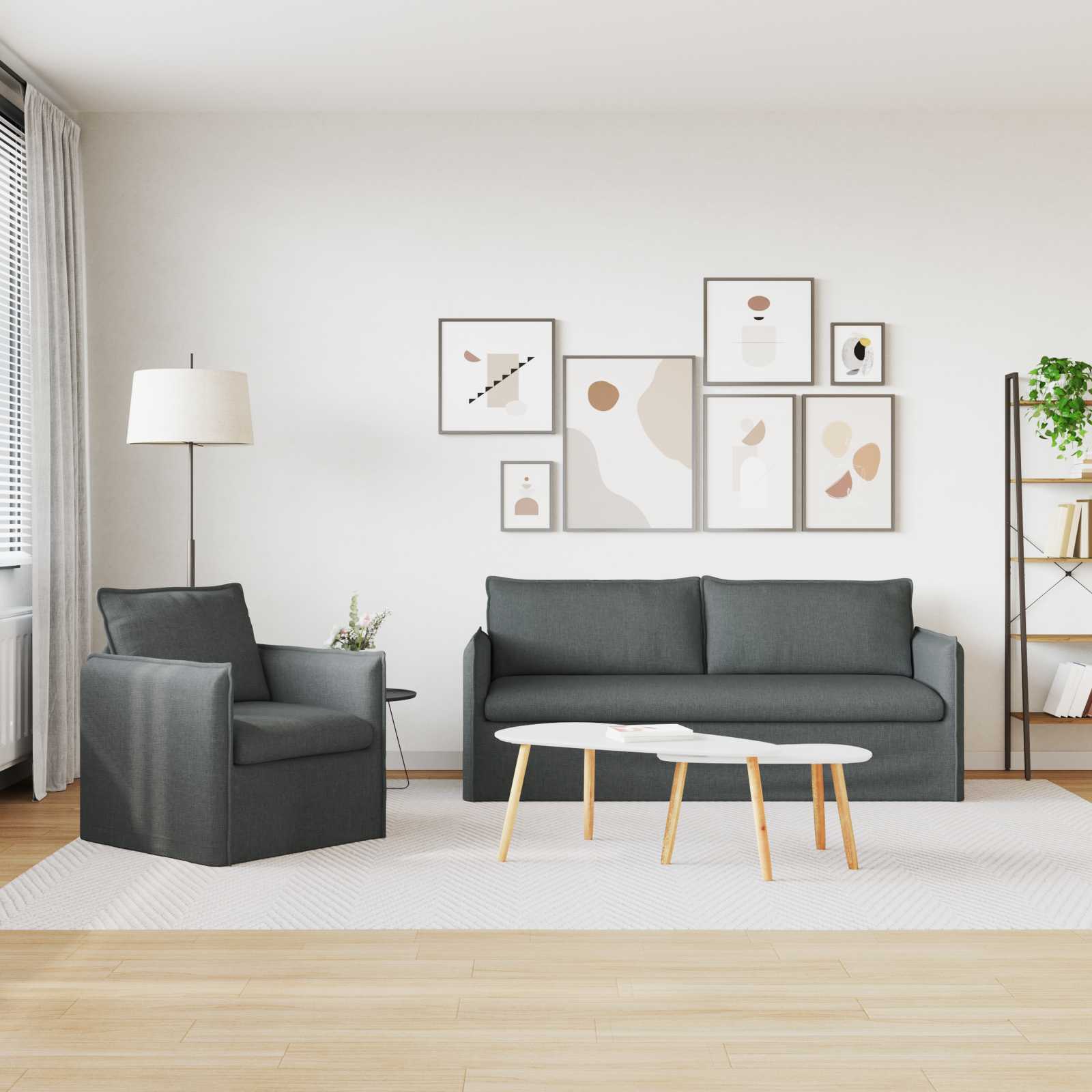 Sofa Set 2 pcs Dunkelgrau 196 x 82 x 85 cm Stoff