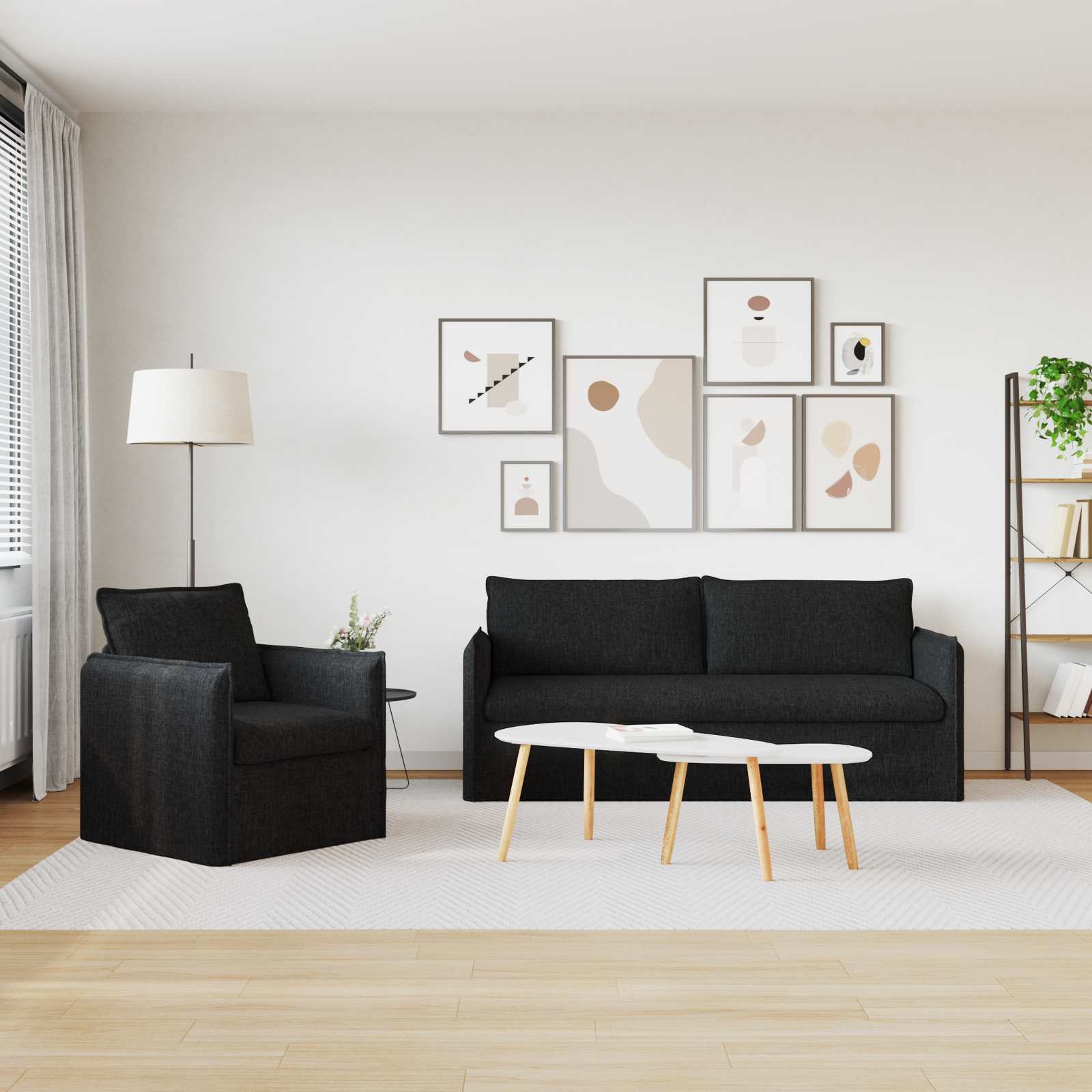 Sofa Set 2 pcs Schwarz 196 x 82 x 85 cm Stoff