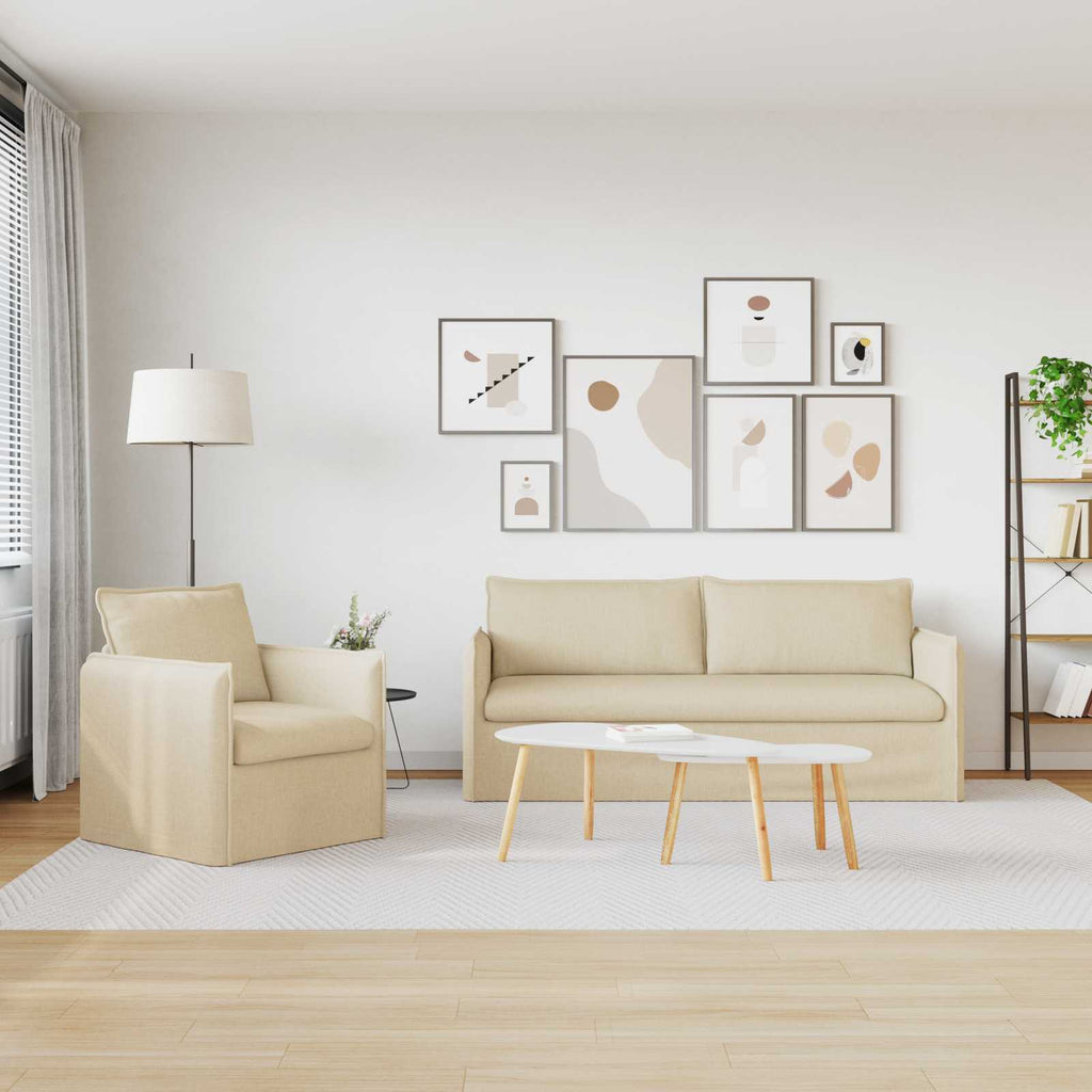 Sofa Set 2 pcs Creme 196 x 82 x 85 cm Stoff