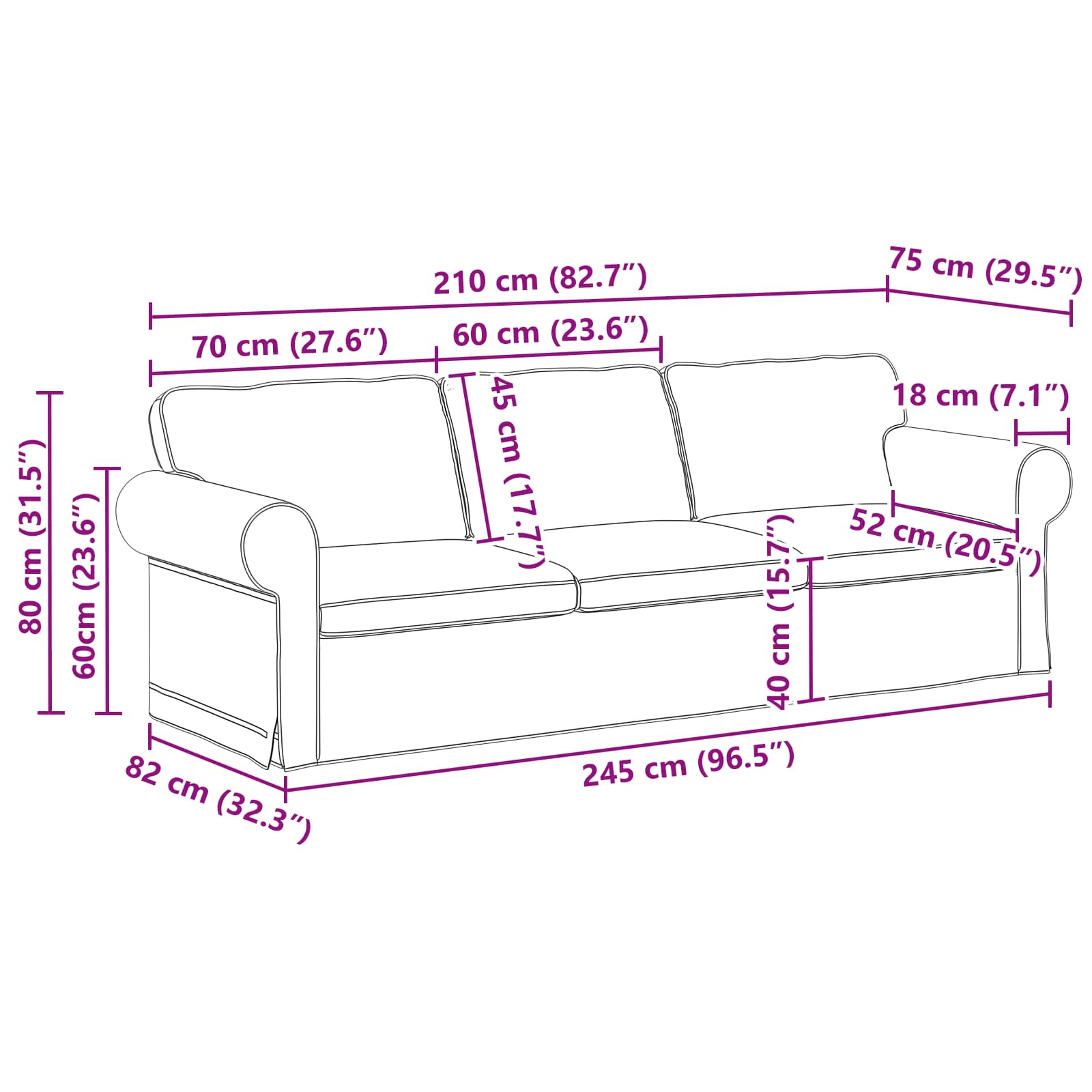 Sofa Set 2 pcs Dunkelgrau 245 x 82 x 80 cm Stoff