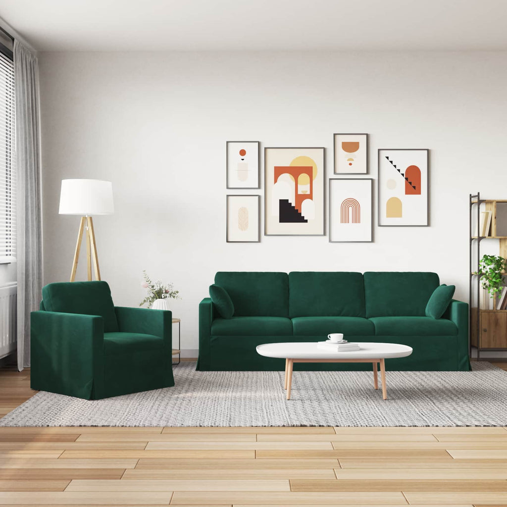 Sofa Set 2 pcs Dunkelgrün 228 x 78 x 80 cm Samt