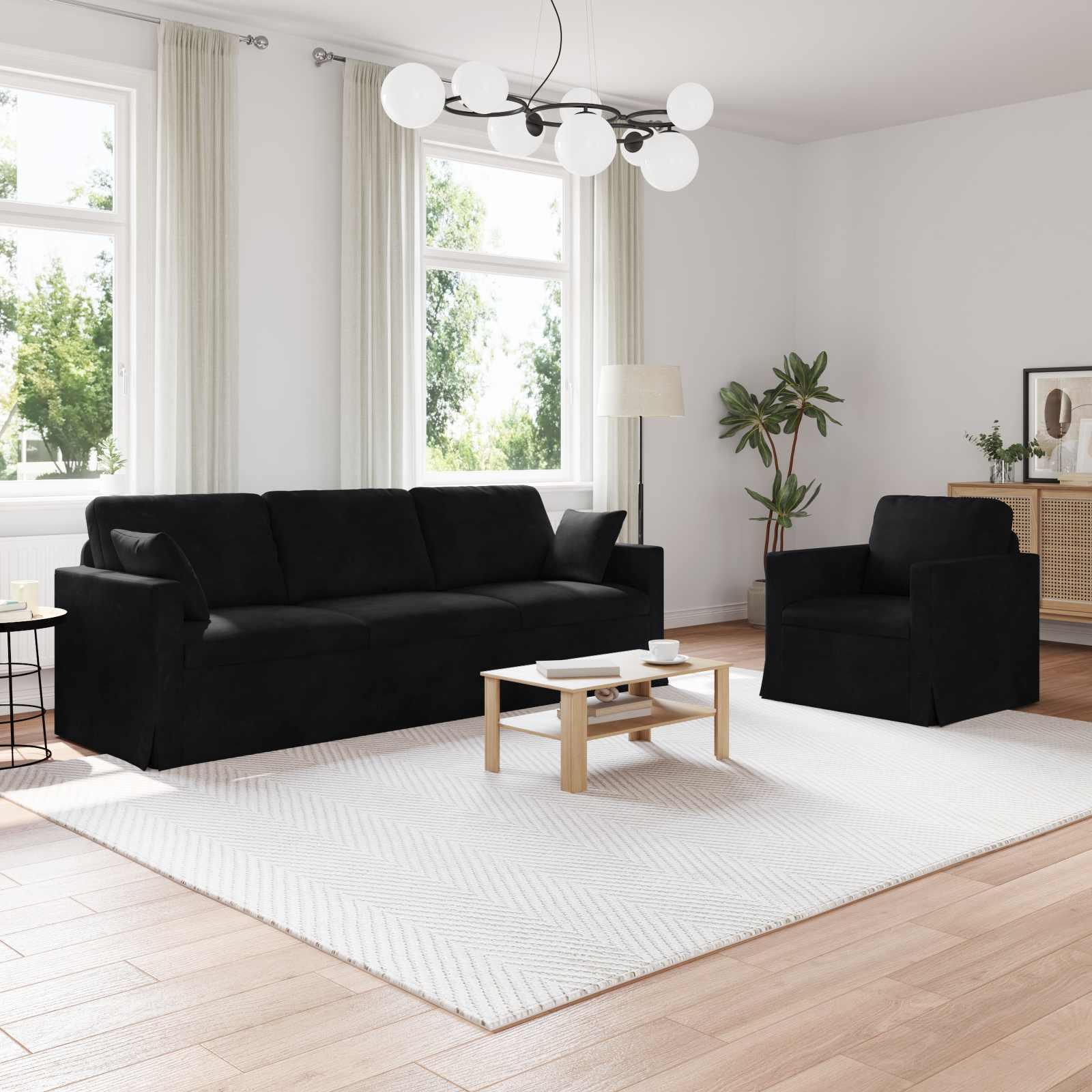 Sofa Set 2 pcs Schwarz Samt