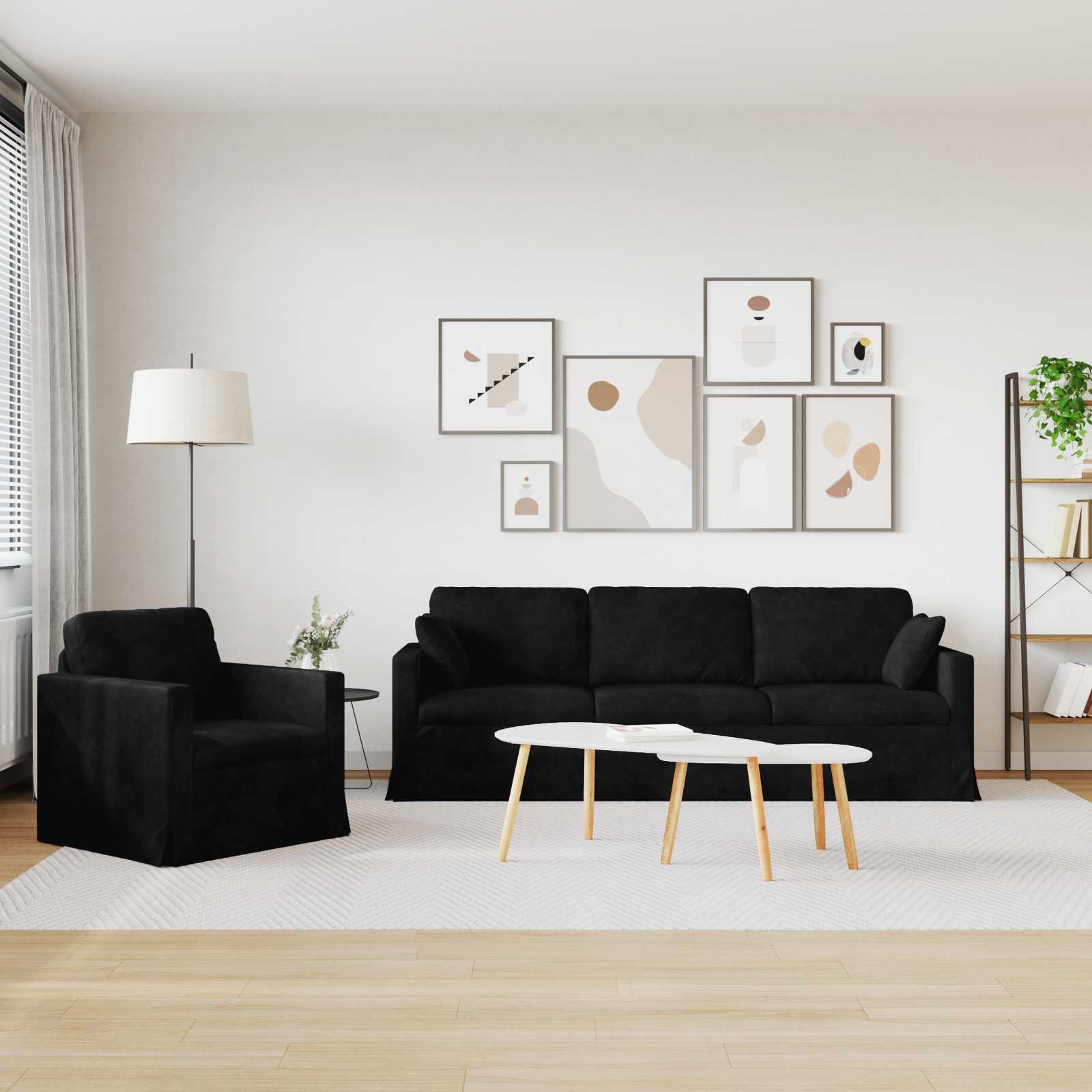 Sofa Set 2 pcs Schwarz Samt