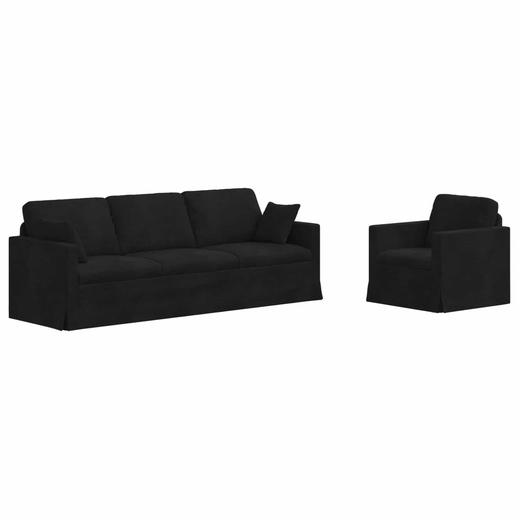 Sofa Set 2 pcs Schwarz Samt
