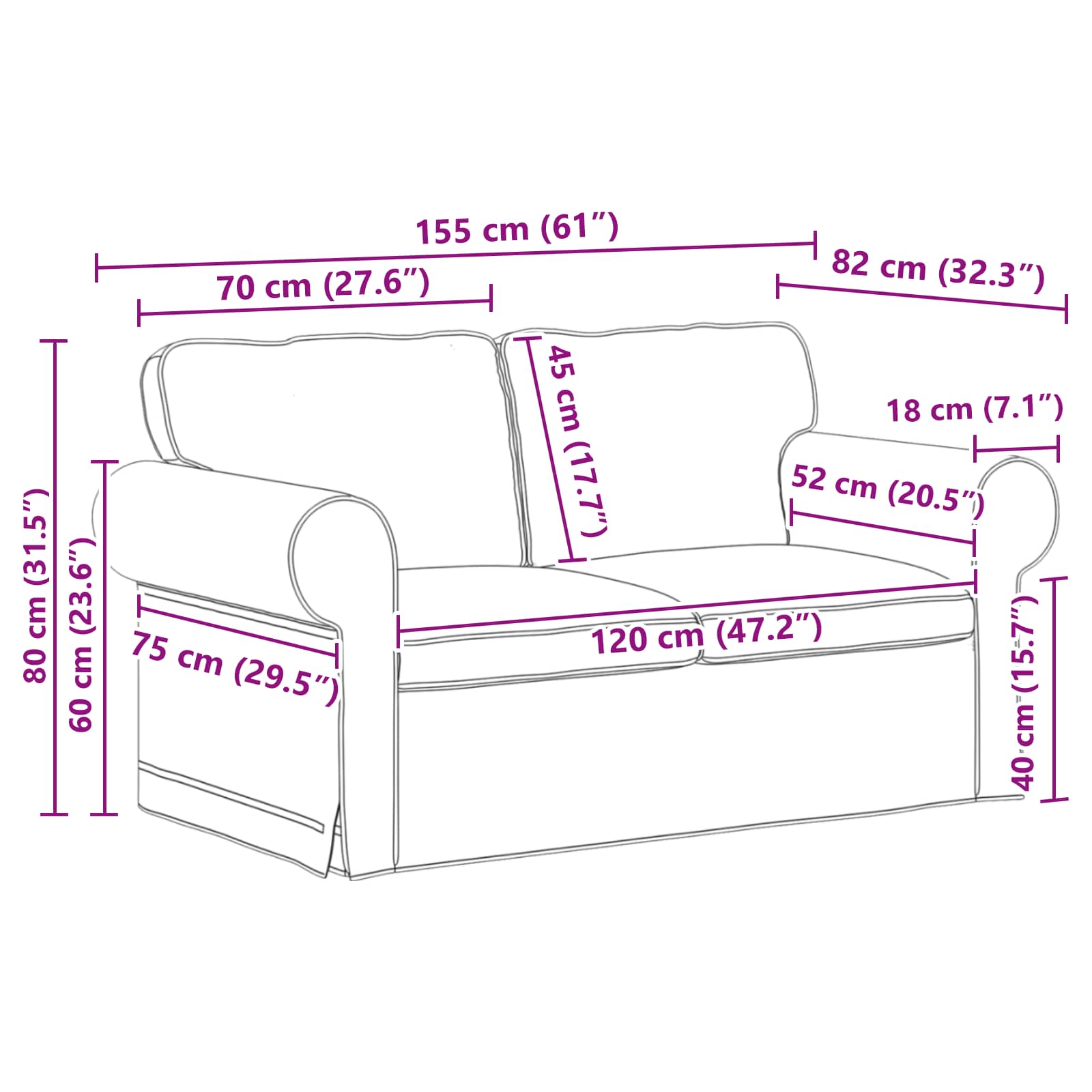 Sofa Taupe 155 x 82 x 80 cm Stoff