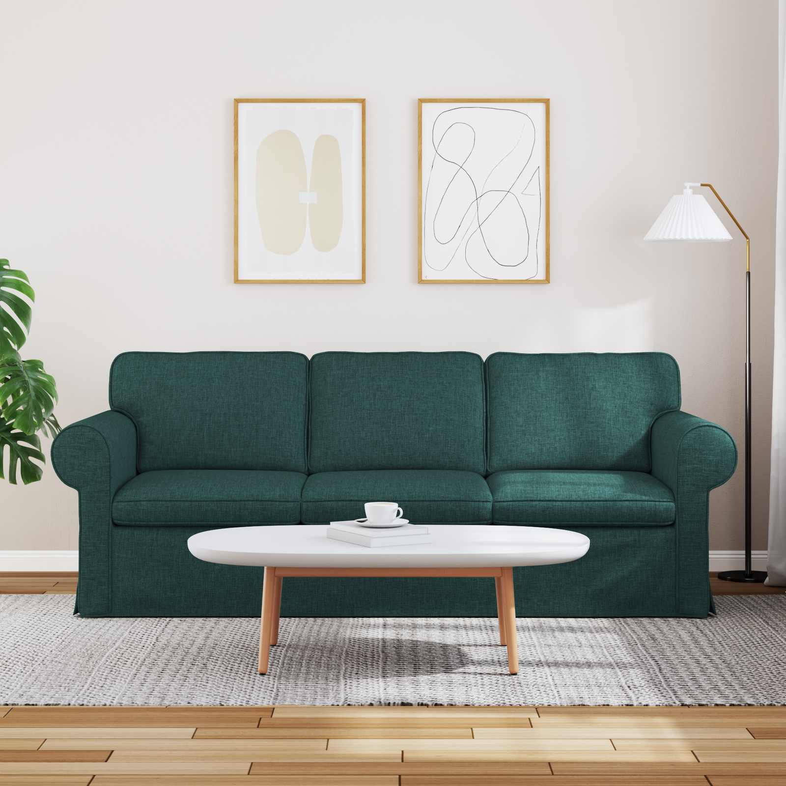 Sofa Dunkelgrün 215 x 82 x 80 cm Stoff