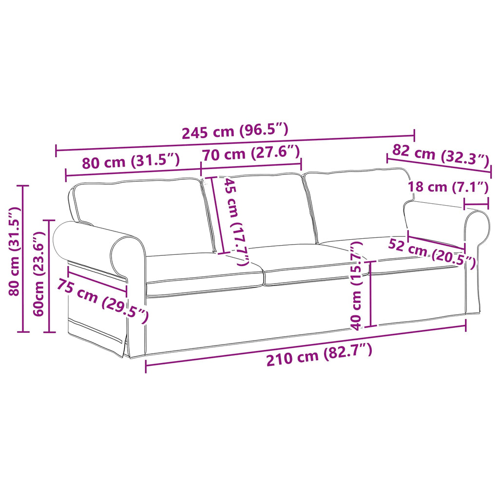 Sofa Schwarz 245 x 82 x 80 cm Stoff