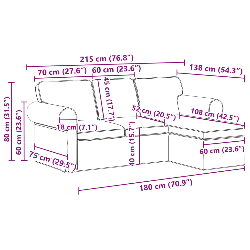 Sofa Schwarz 215 x 138 x 80 cm Stoff