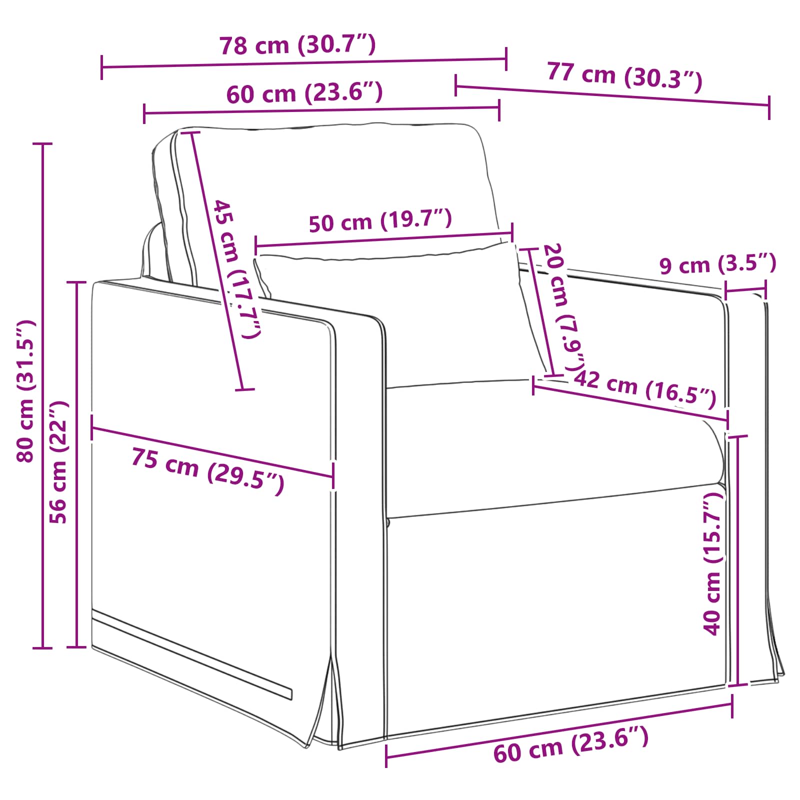 Sofa Dunkelgrau 78 x 78 x 80 cm Stoff