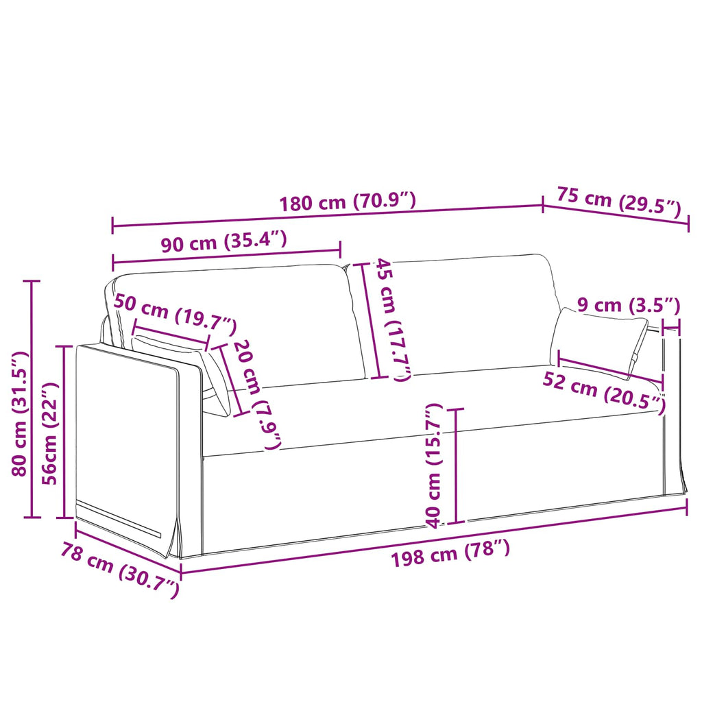 Sofa Dunkelgrün 198 x 78 x 80 cm Stoff